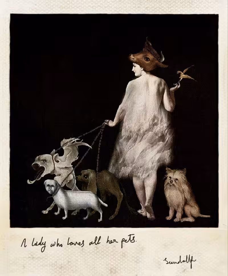 A lady who loves all her pets.