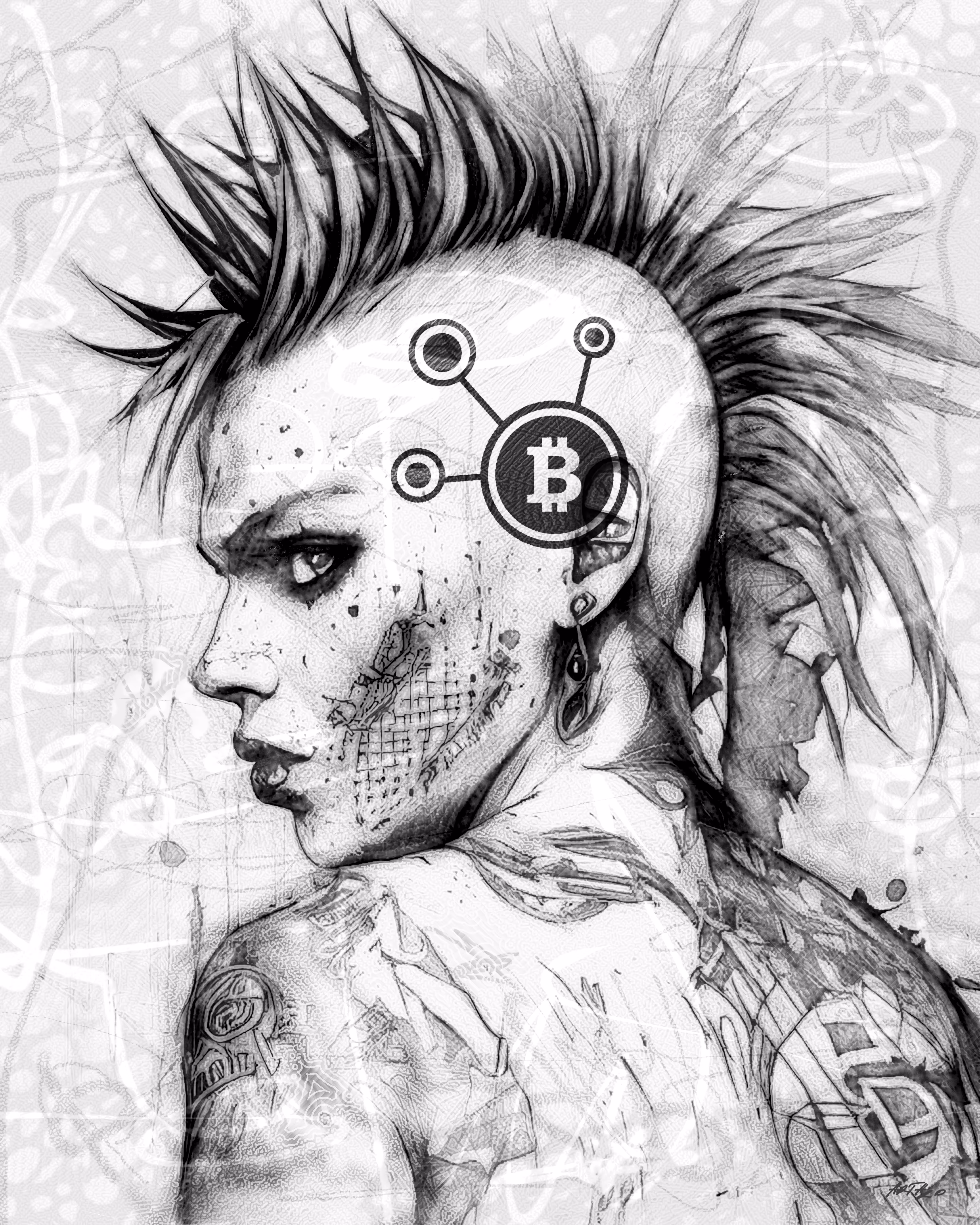 (big) Young Punk Girl with a brighter future #BW 64x82cm, 300 DPI, Printable Digital Art