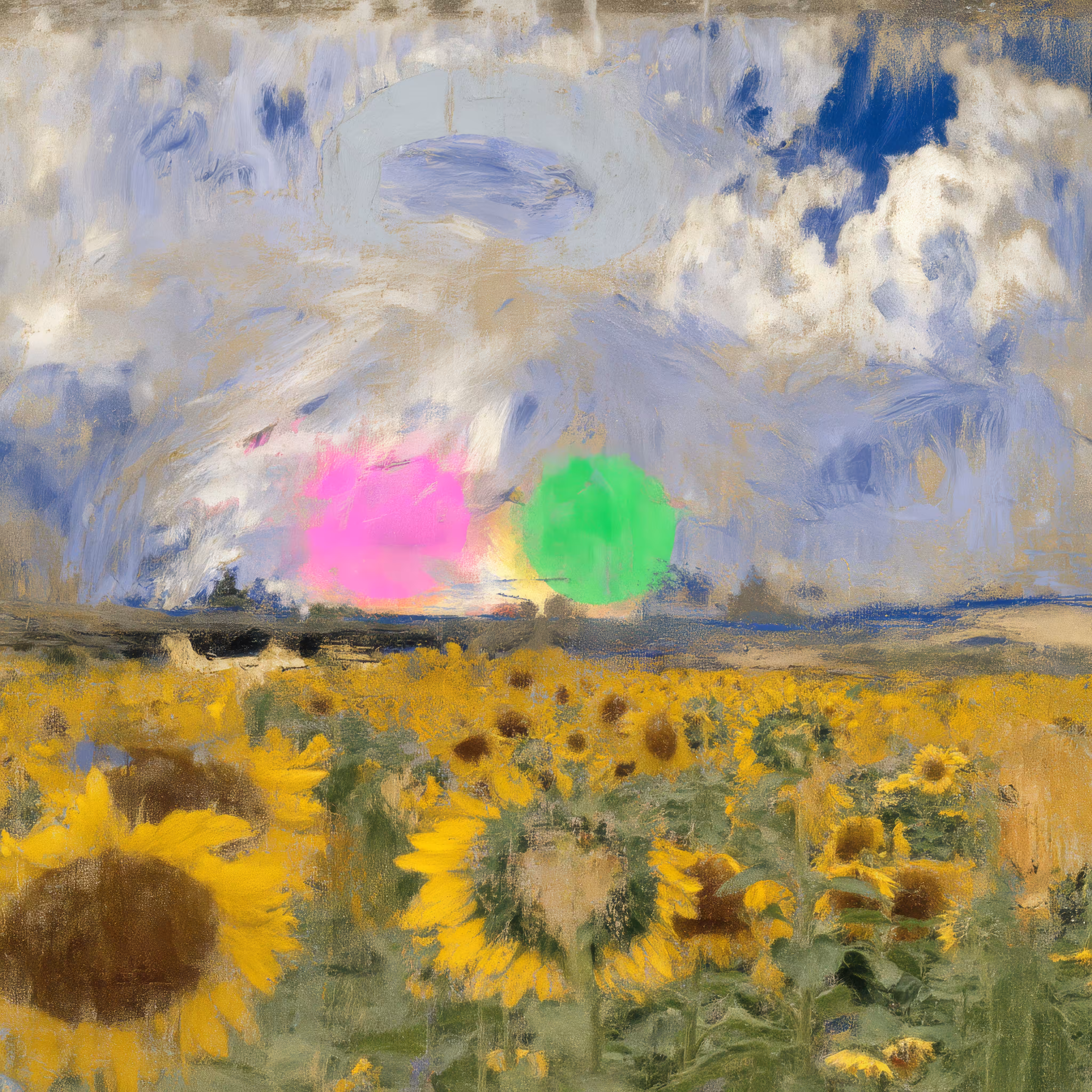 circles over a field of sunflowers