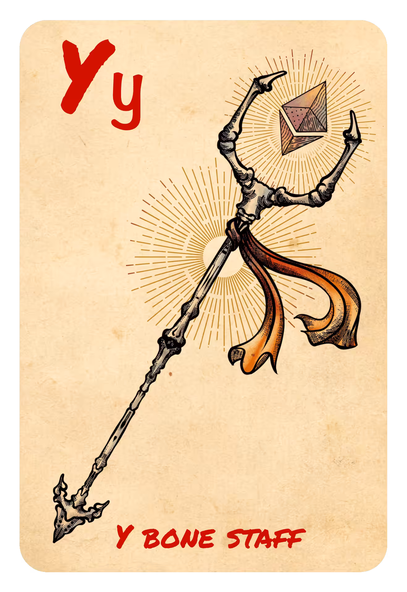 Alphabet Card Letters of SEWER STORY: Y BONE STAFF
