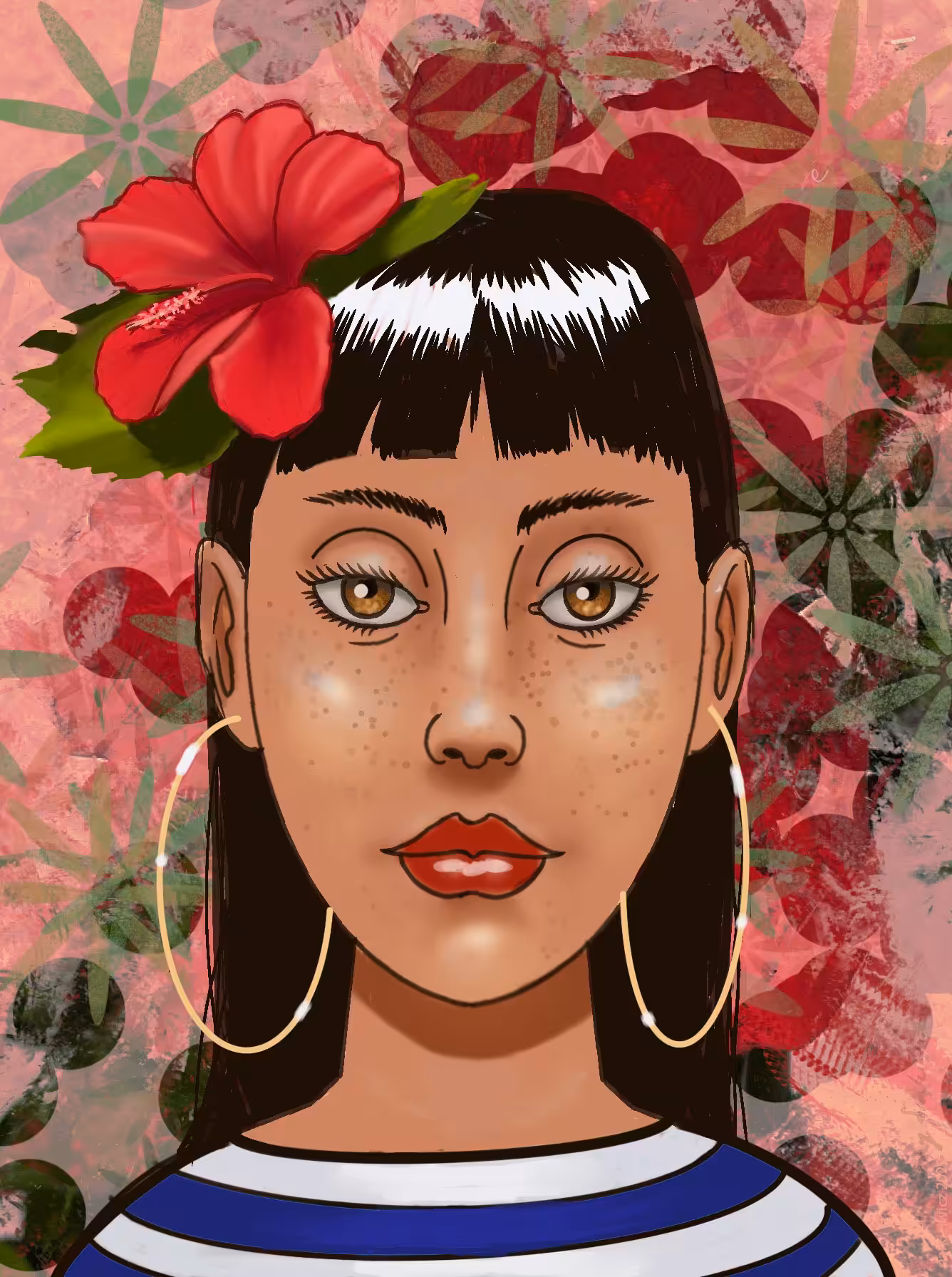 Sketch-of-Girl-with-a-Flower-in-Her-Hair