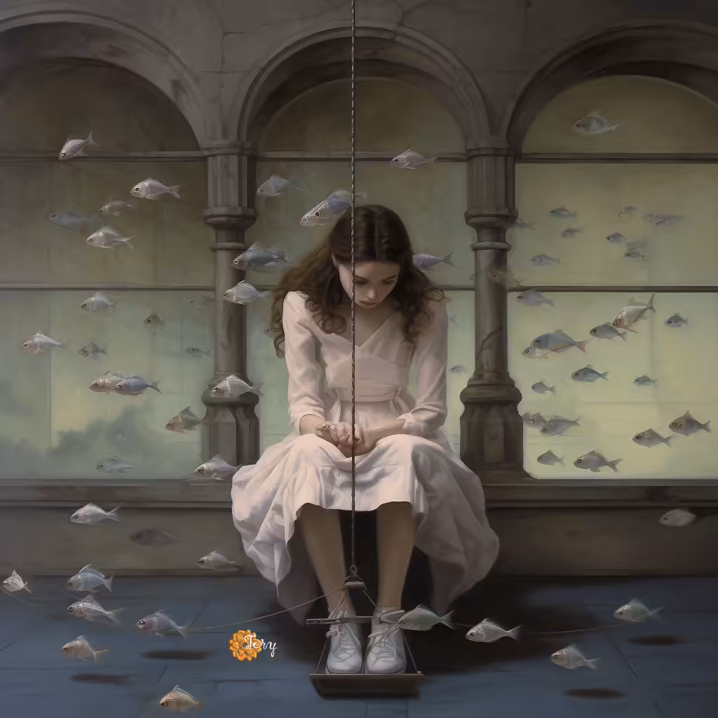 Girl Underwater: Fish Tying Laces