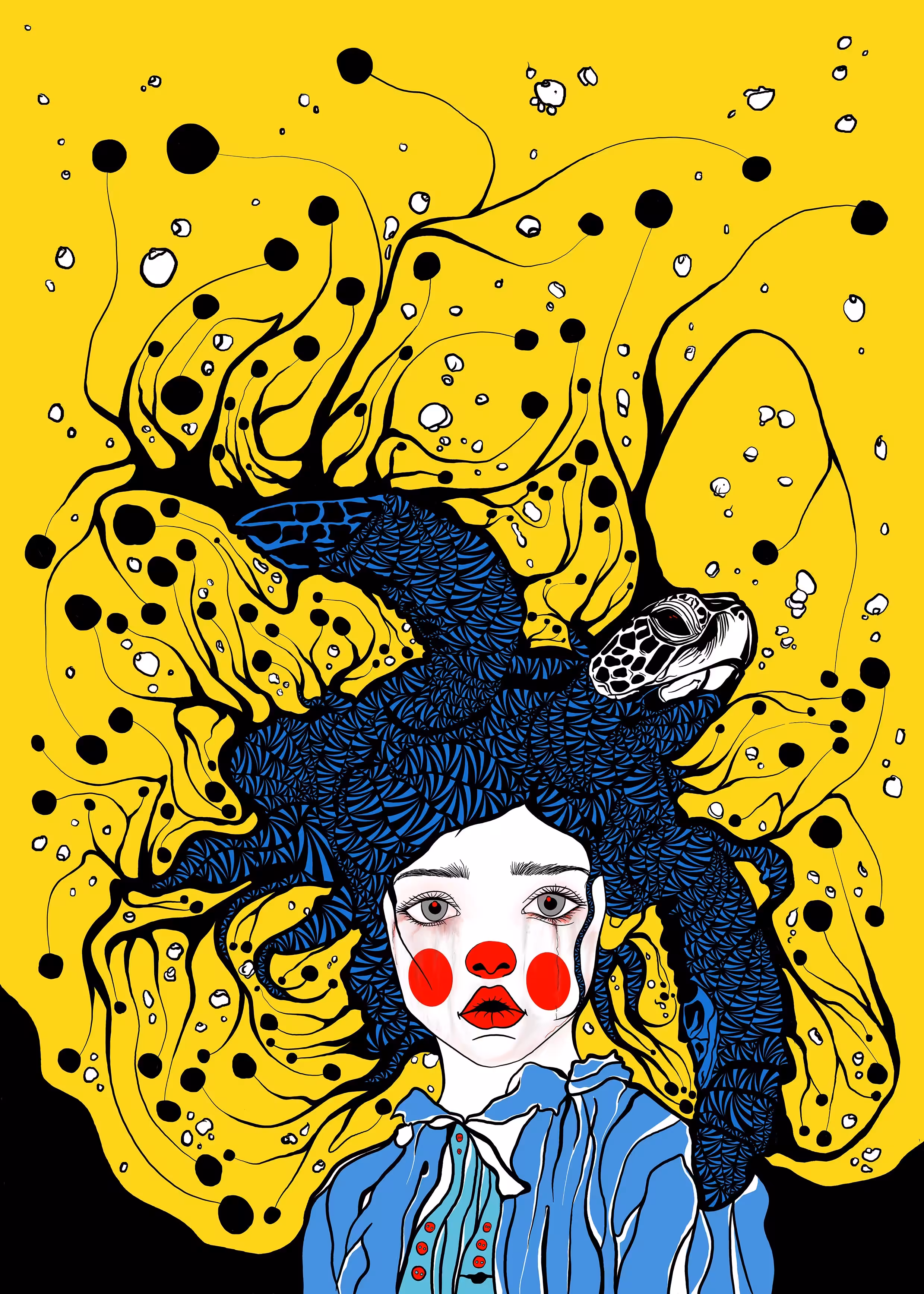 Sad clown girl with an endangered turtle...