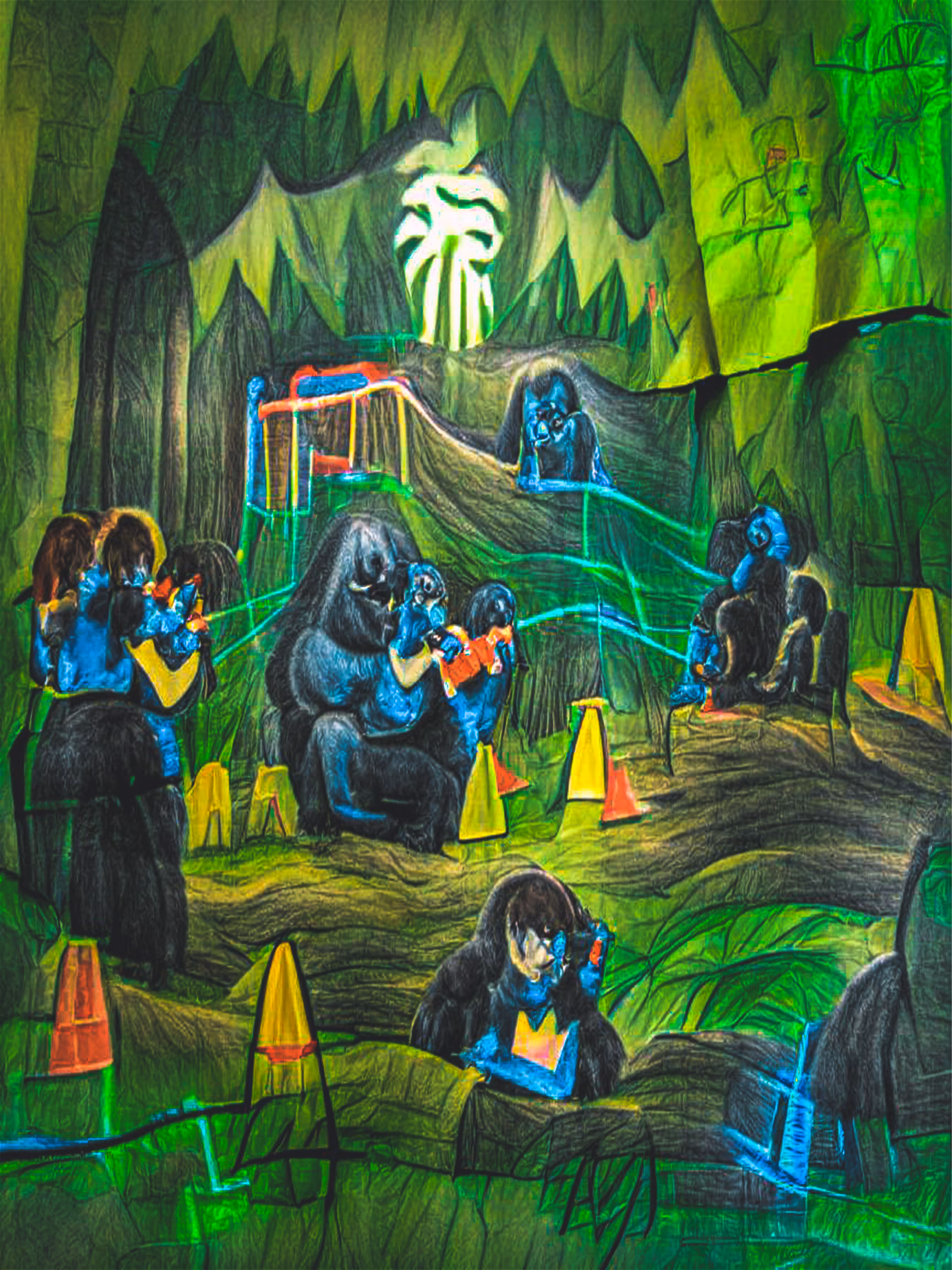 Gorillas Playing Laser Tag