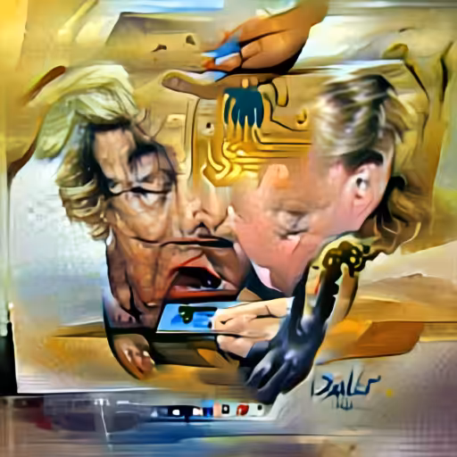 Painting of Donald Trump confused as he tries to use a computer made out flesh in the style of Salvador Dalí