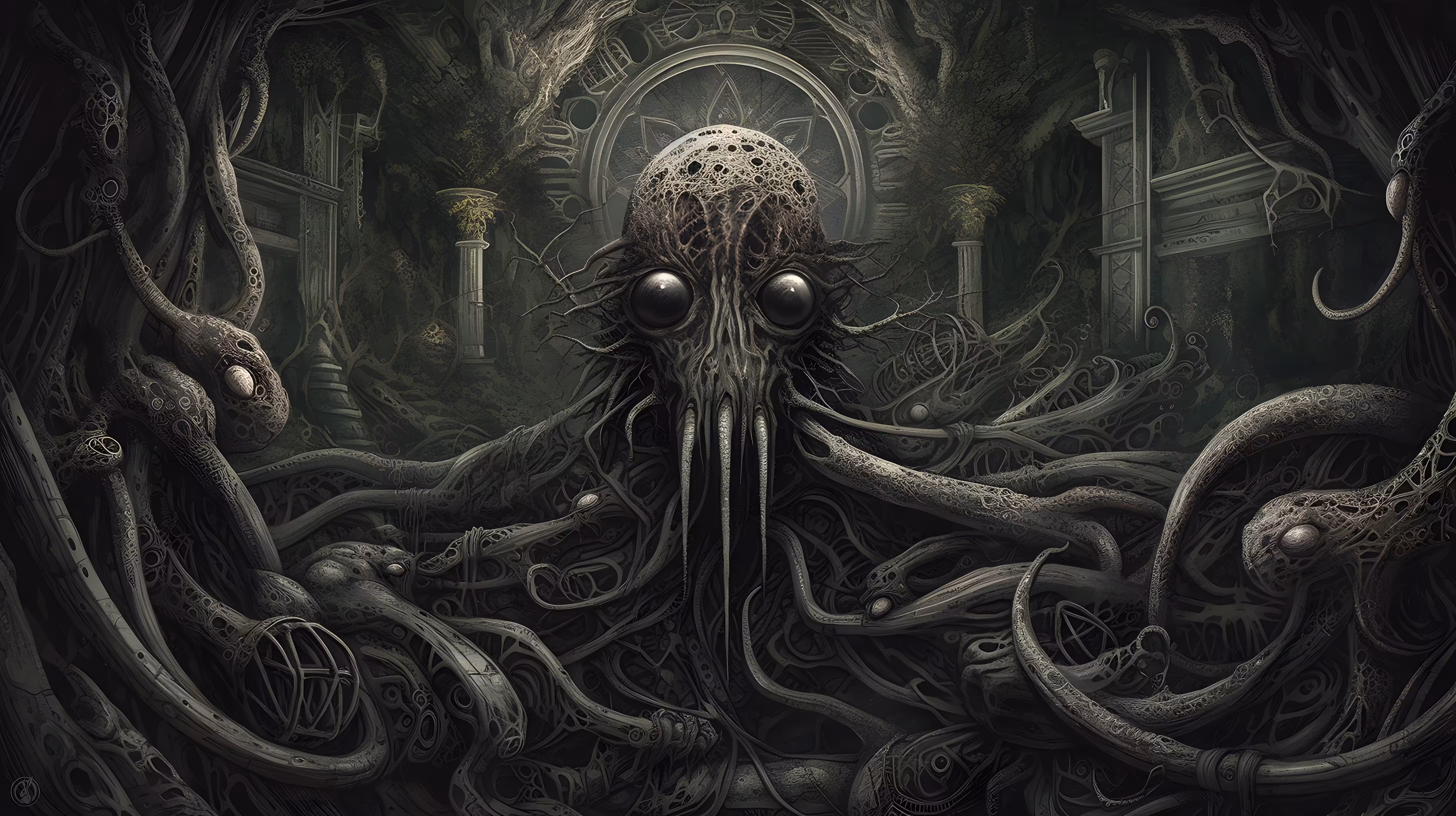 "Subterranean Awakening: A Lovecraft-Giger-Klimtian Vision"