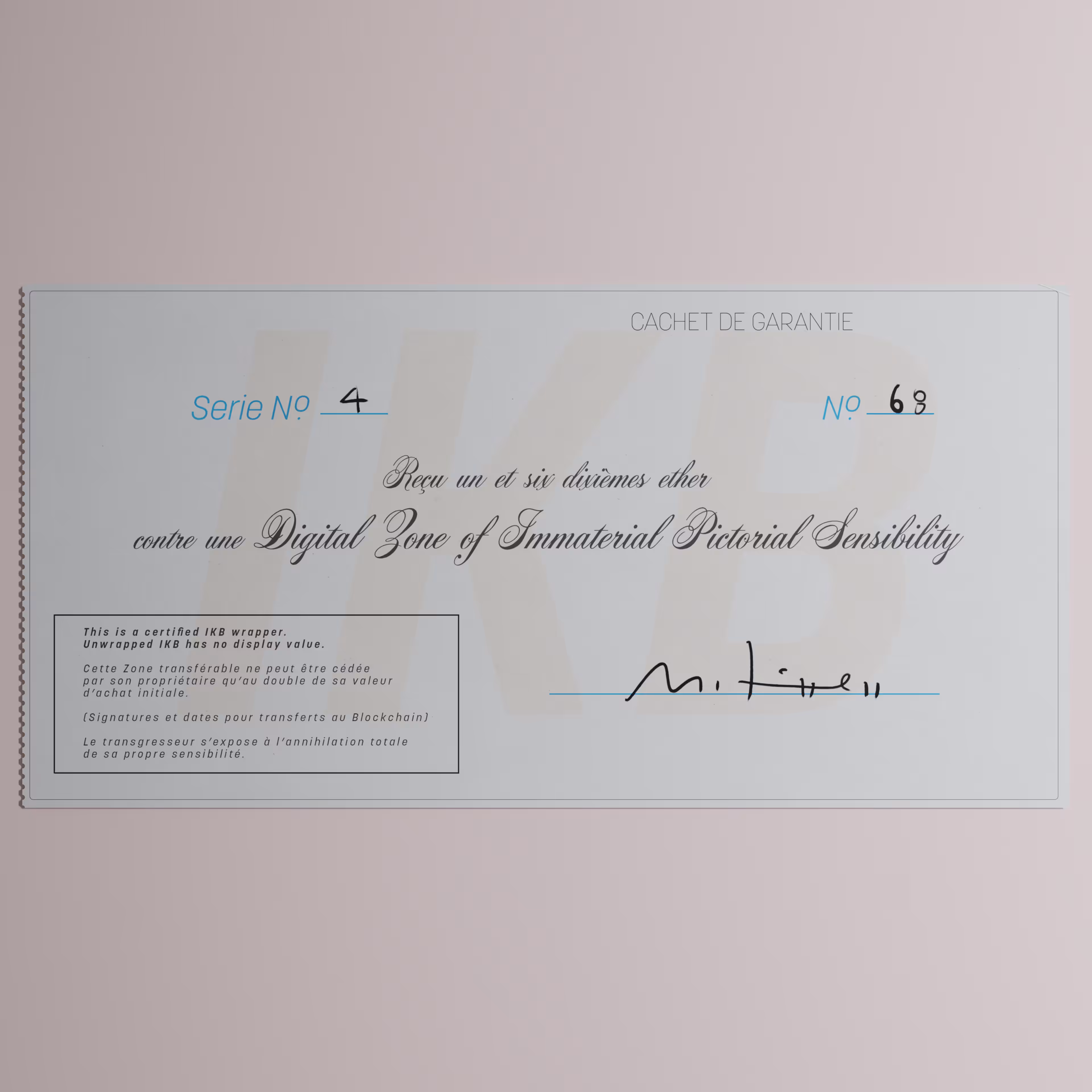 Digital Zone of Immaterial Pictorial Sensibility, Series 4, Edition 68. (Wrapped)