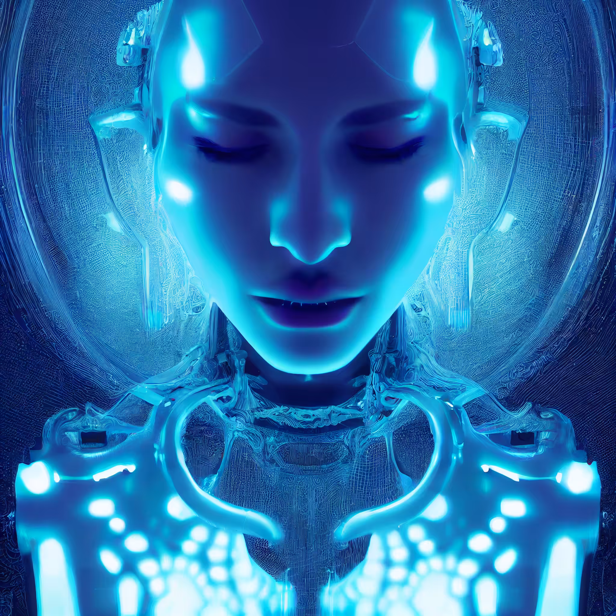 White gold cyborg helper for struggling artist