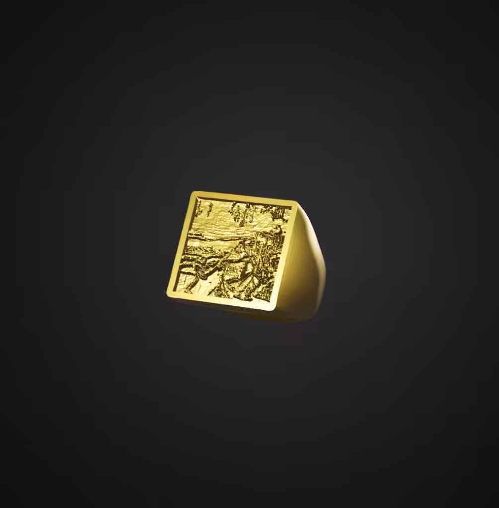 mount fuji poem - gold signet ring