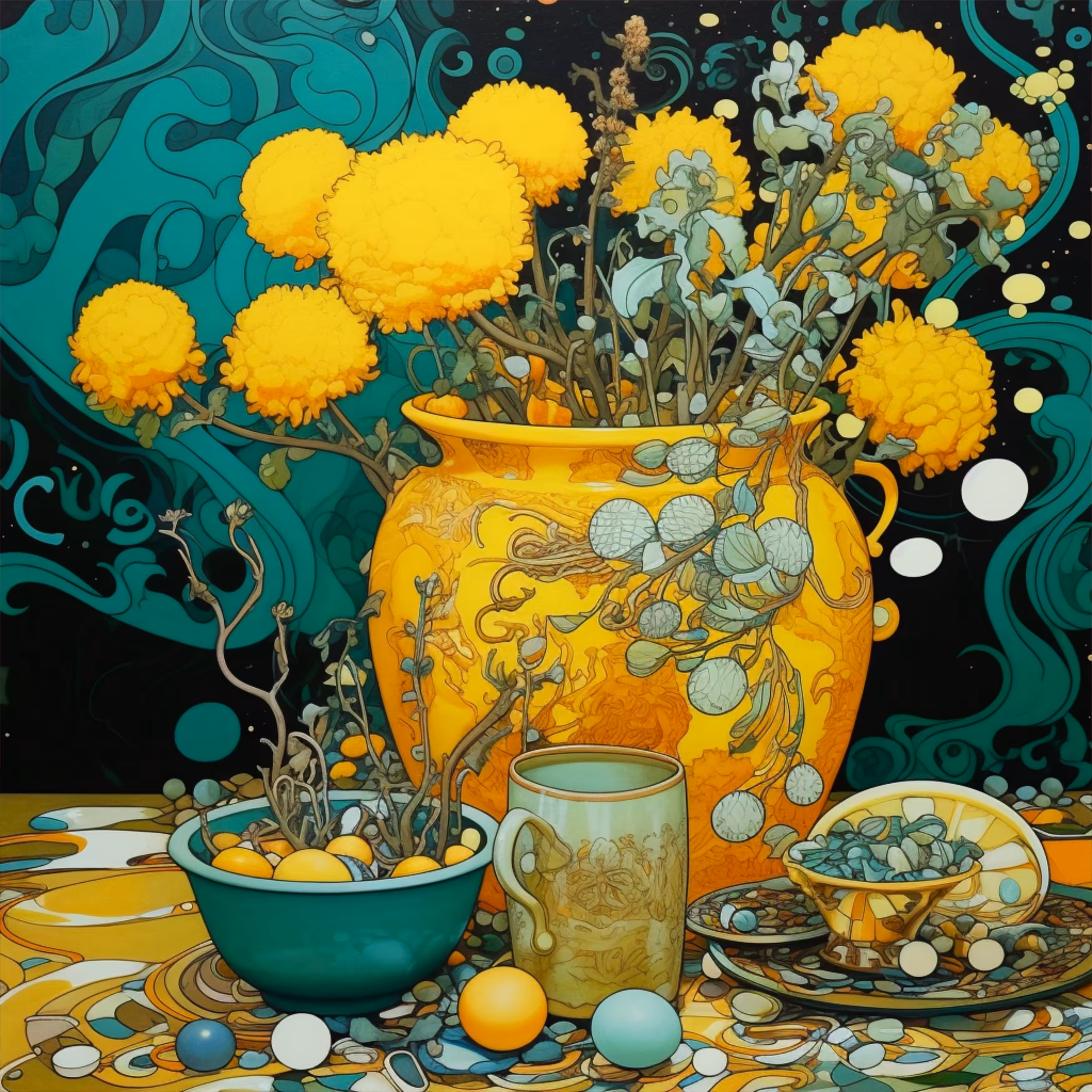 Yellow vase. Yellow flowers