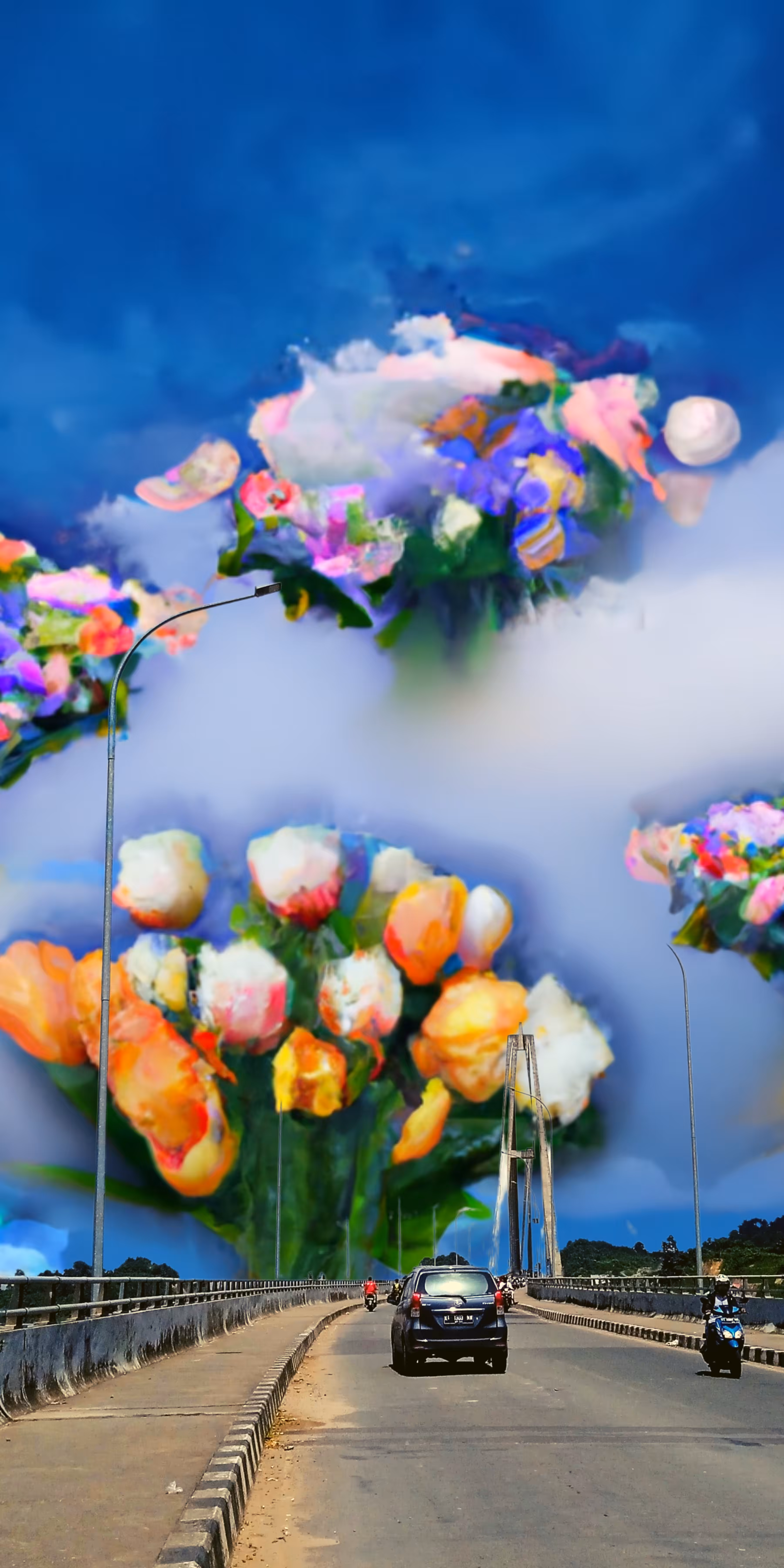 Street photography x AI creation : Bridge Before Flowers
