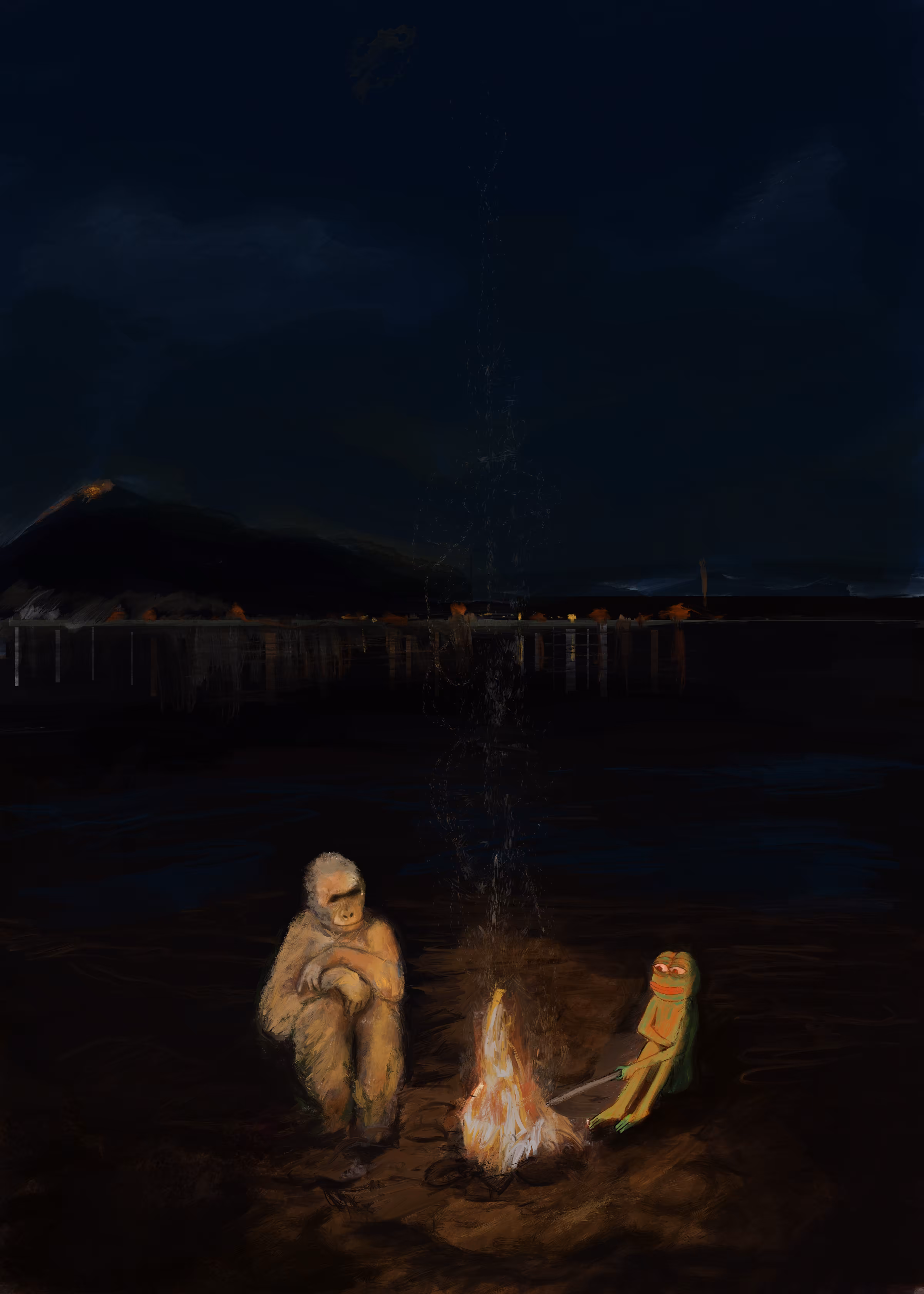On the beach at night