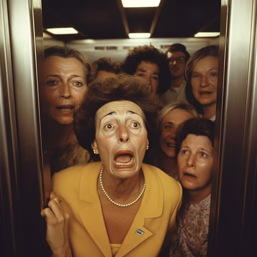 TERRIFIED ELEVATOR WOMEN