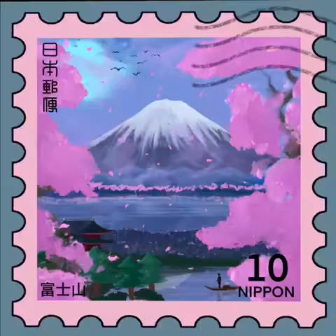 Travel Postage Stamp - Japan  feat. Mt. Fuji