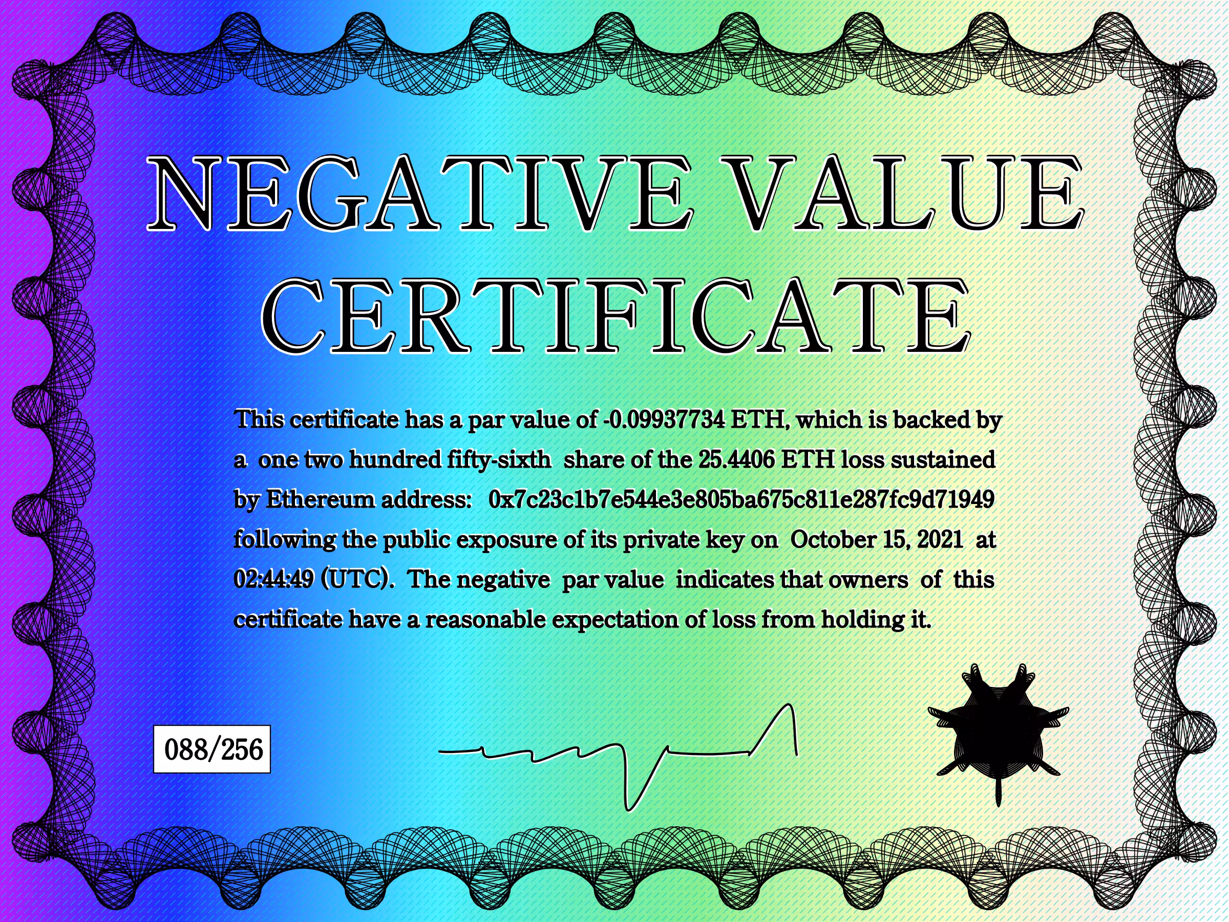 Negative Value Certificate #88 of 256