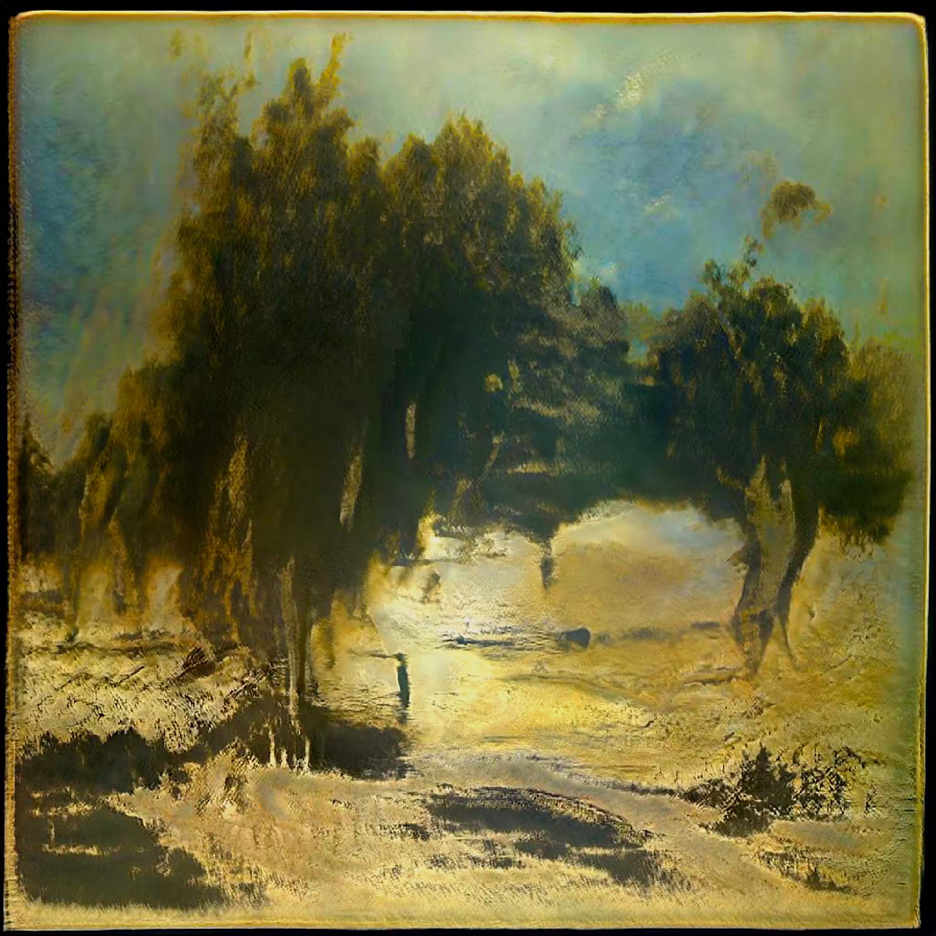 p(AI)saj-e: An old forest near some water