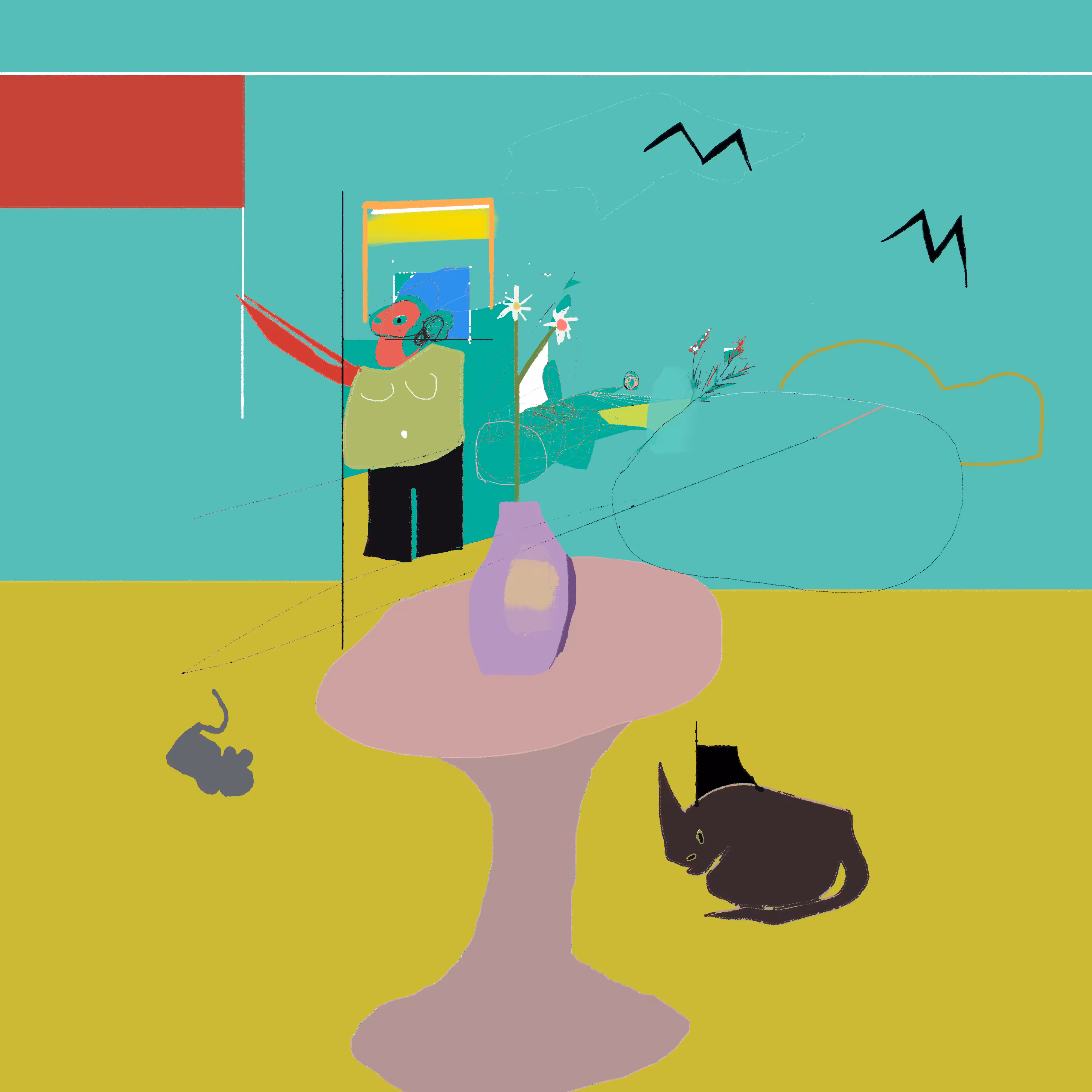 woman with a cat and a rat