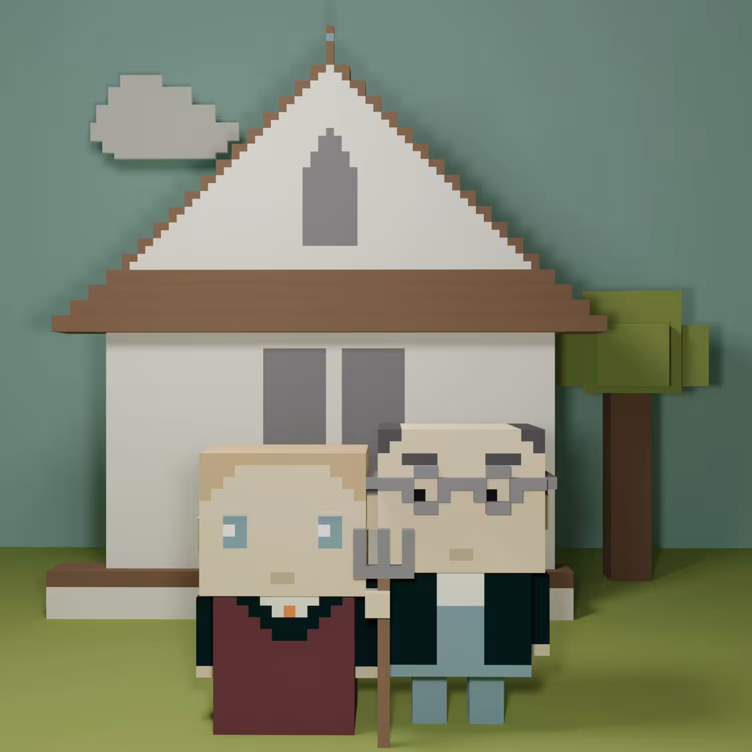 Cubie Love Art #6 American Gothic