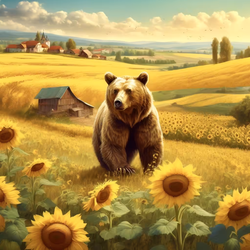 Bear sunflower field of Ukraine 