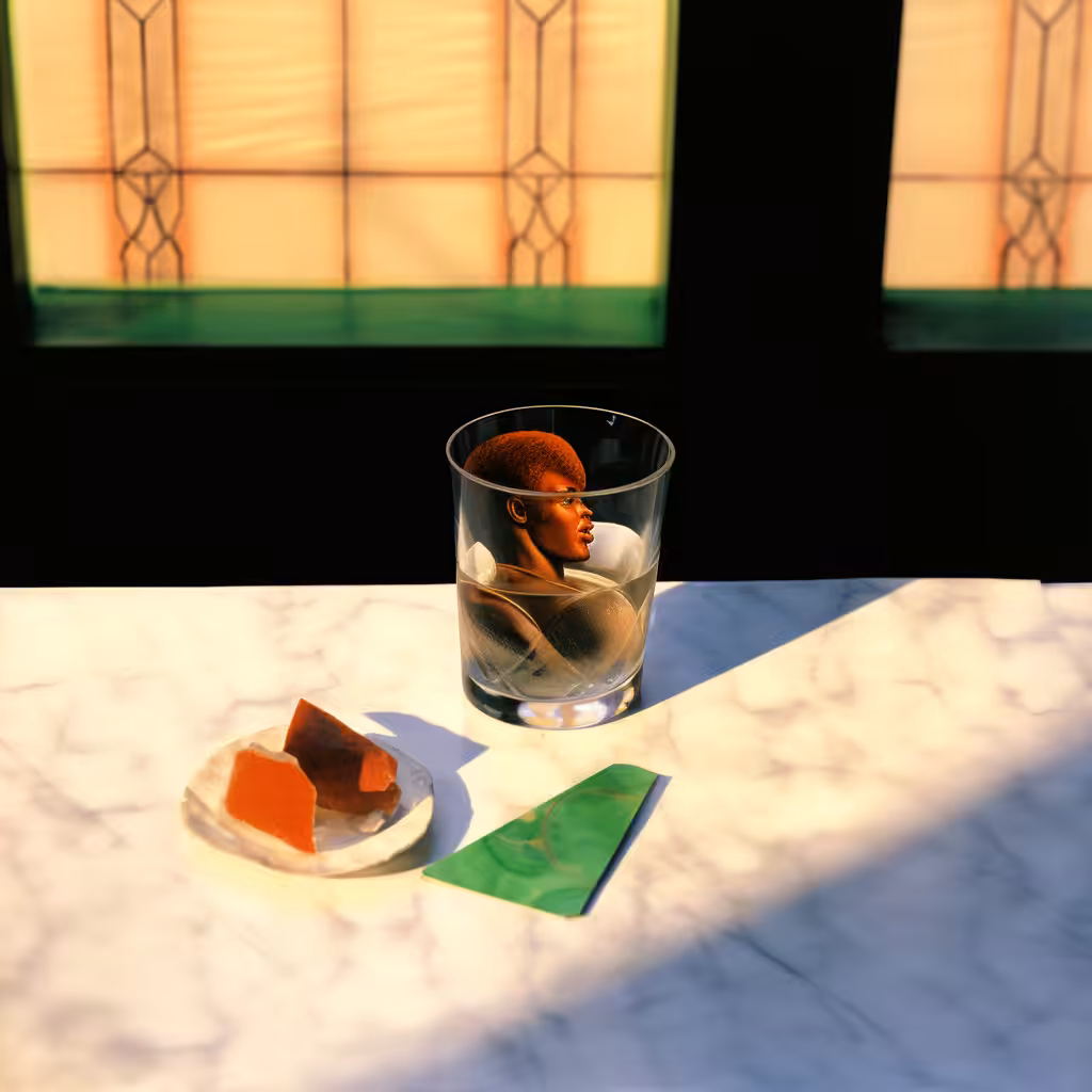 MAN IN A GLASS AND CHOCOLATE SHARDS