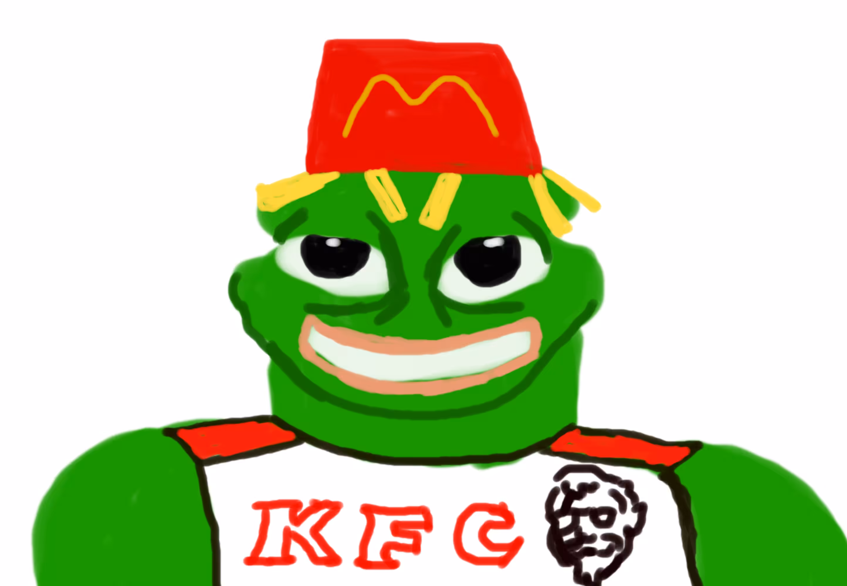 This happy motherfucker likes Mcdonalds for fries and KFC for chicken.
