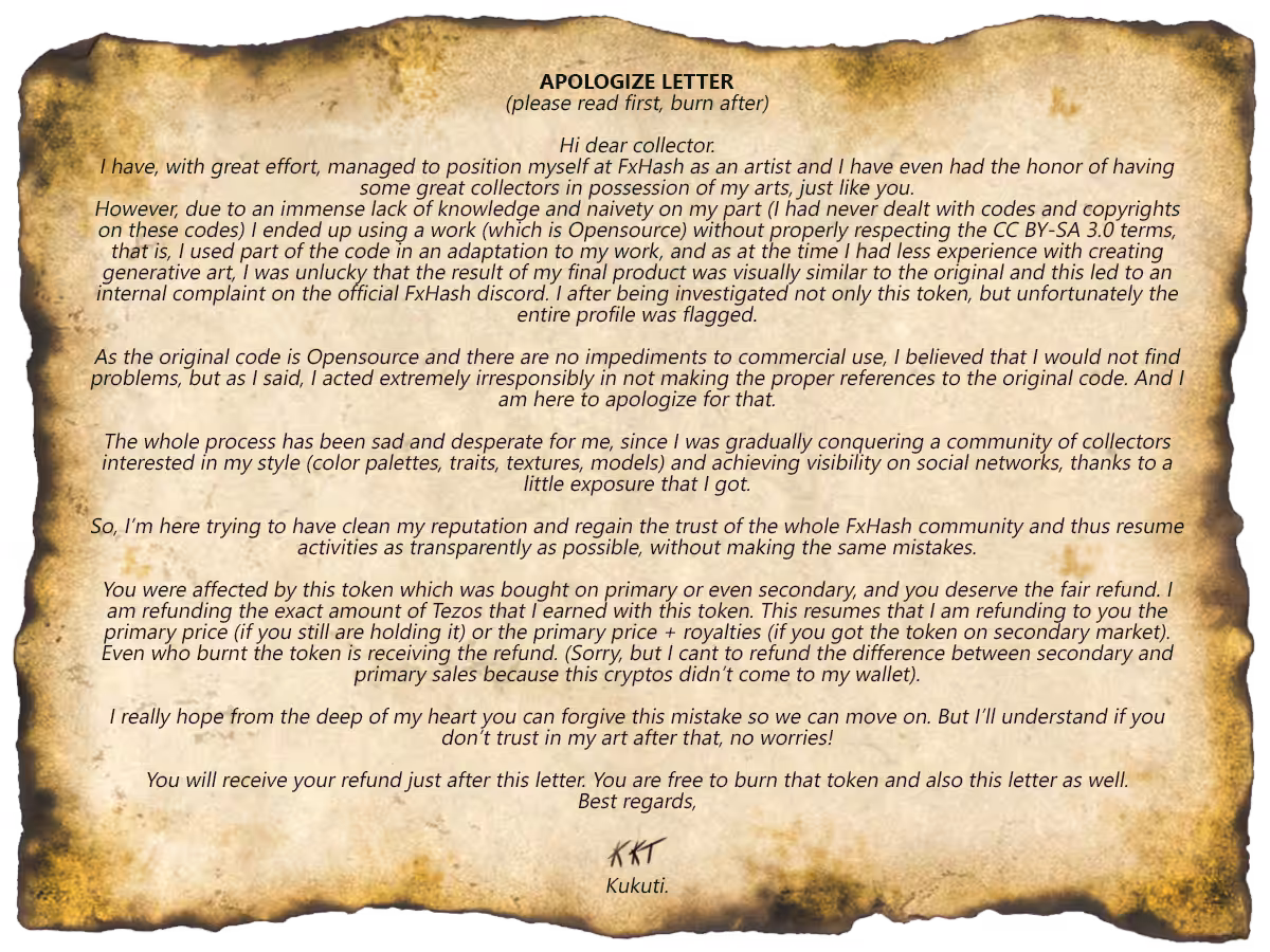 Apologize letter