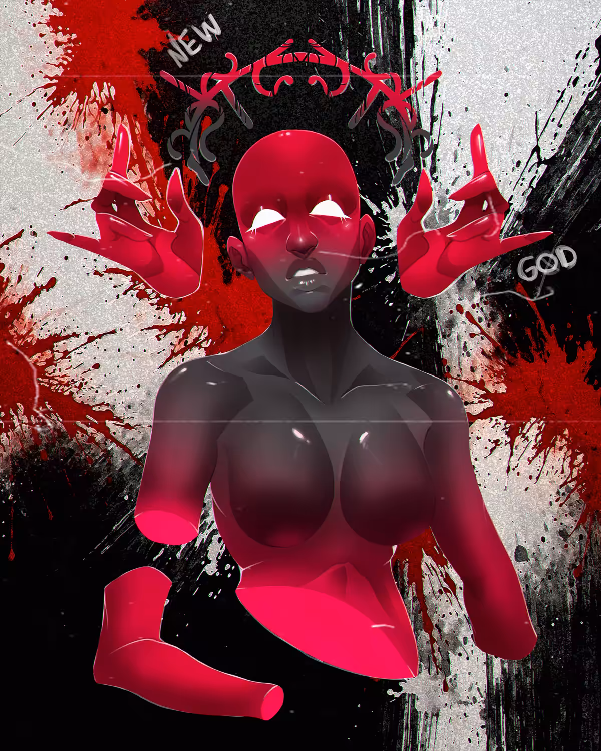 Blood in black.