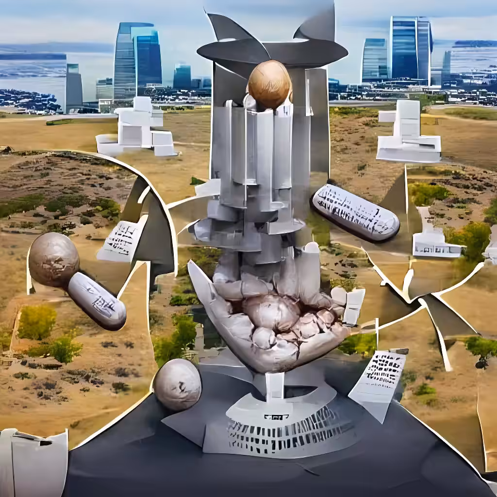 The Garden Of Ai Delights: Deconstructed capitalist monument equals end of world fear bombs for humanity