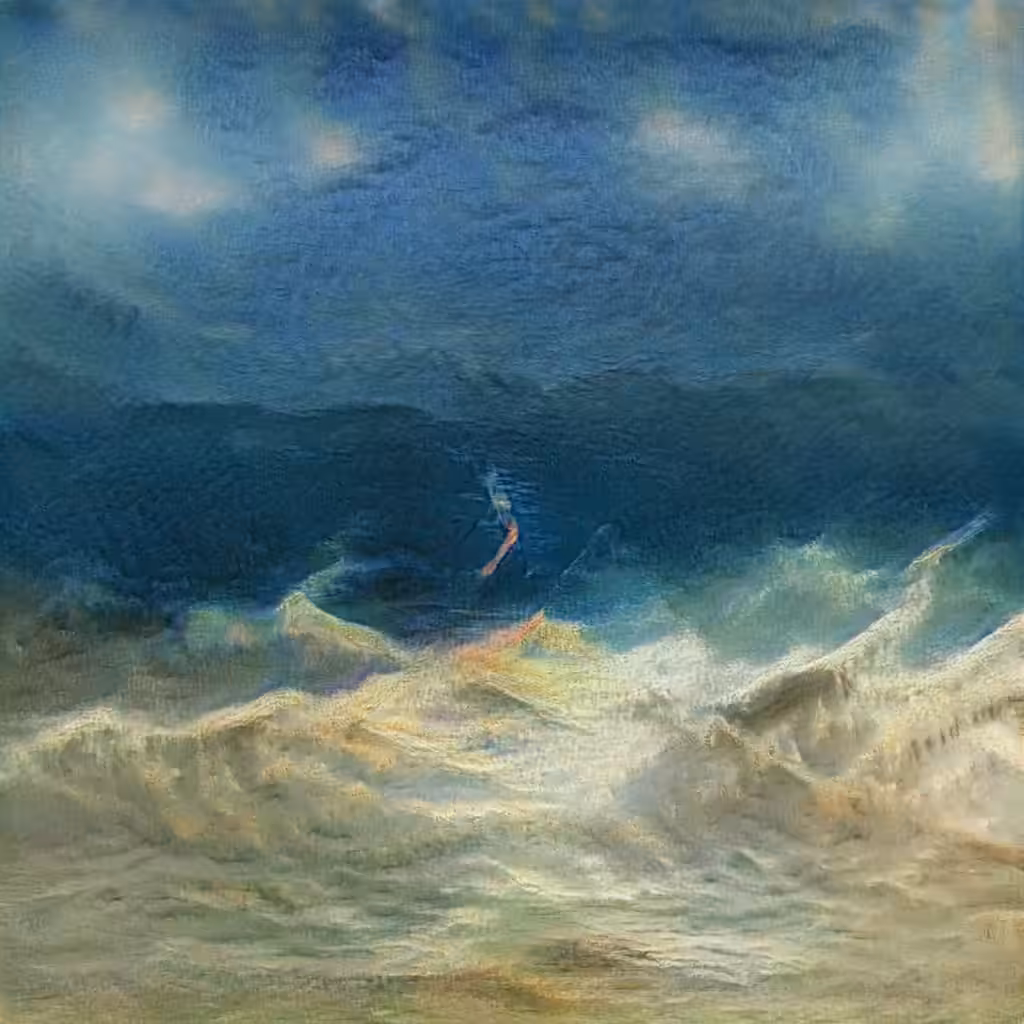 AI Imagination: Sunset video from a beach as seen by an AI impressionist painter.