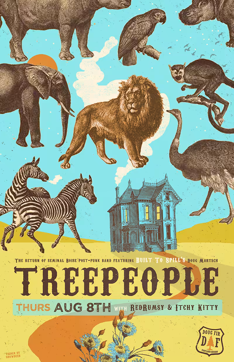 SHOWDEER POSTERS: TREEPEOPLE {Doug Martsch of Built To Spill first band} - PORTLAND, OREGON @ DOUG FIR LOUNGE | AUGUST 8TH, 2019