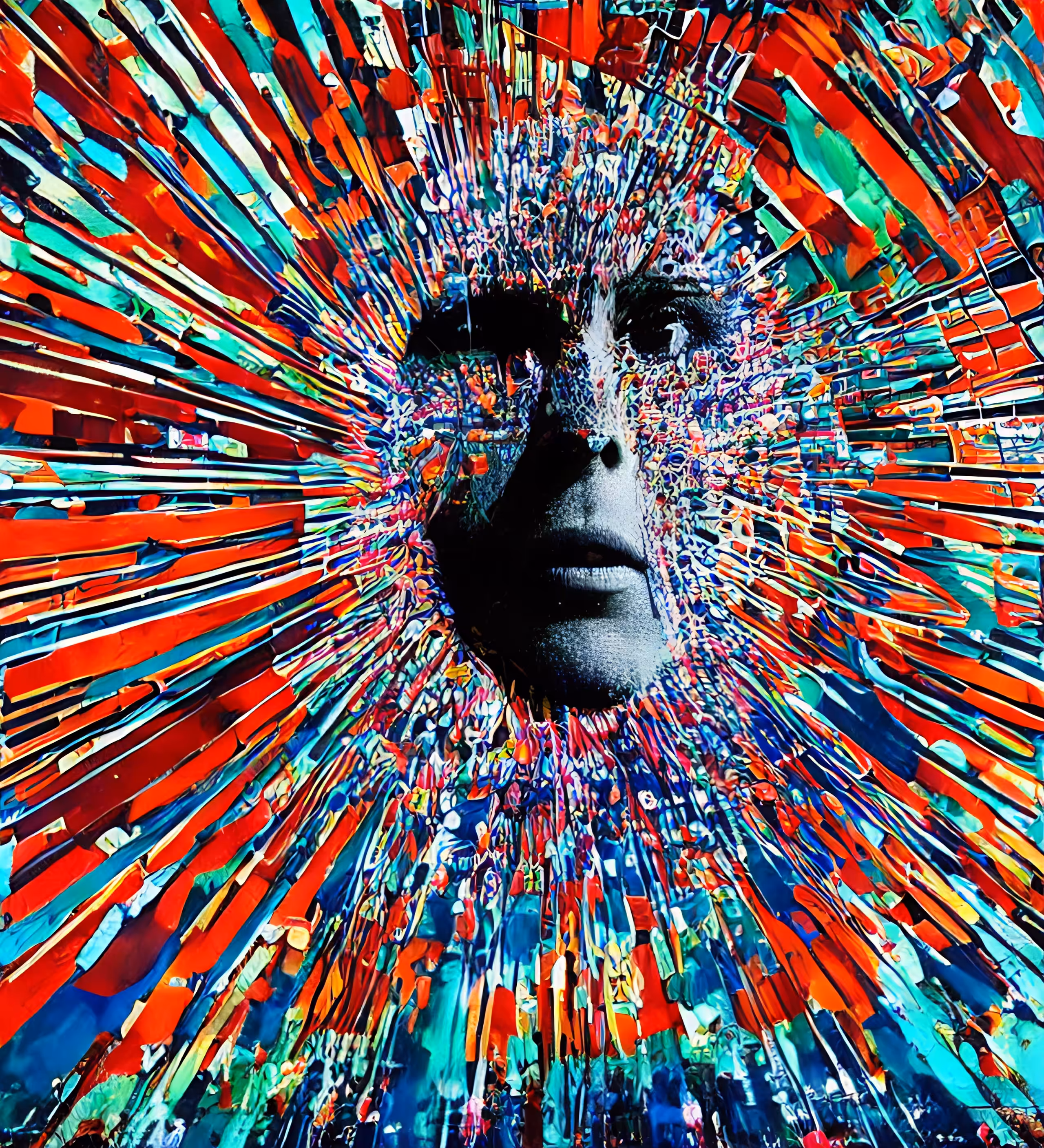 Psychedelic Portrait Explodes Inward Violently