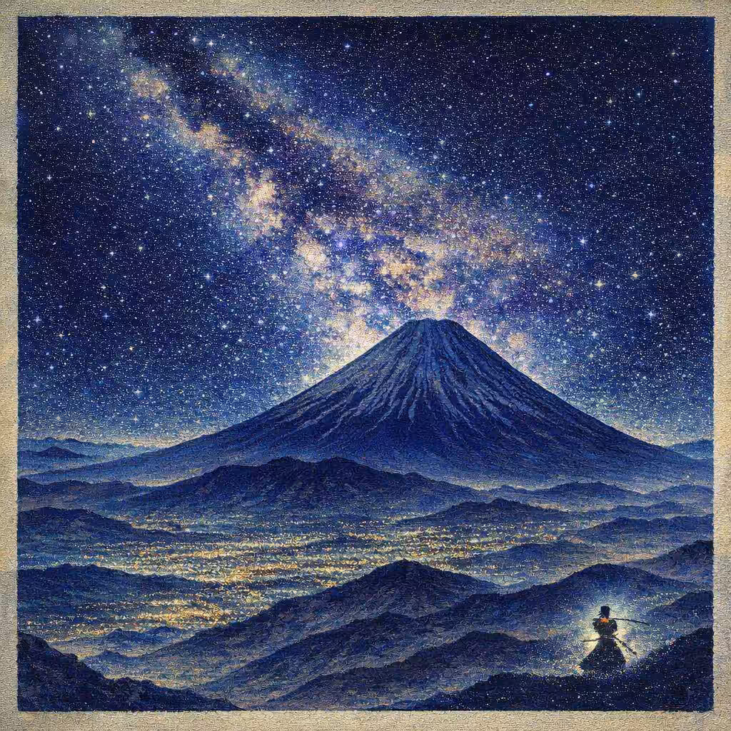 Simple Fuji Art: Starlit Samurai