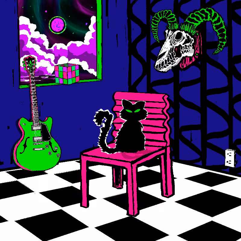 pink chair in the blue room #103