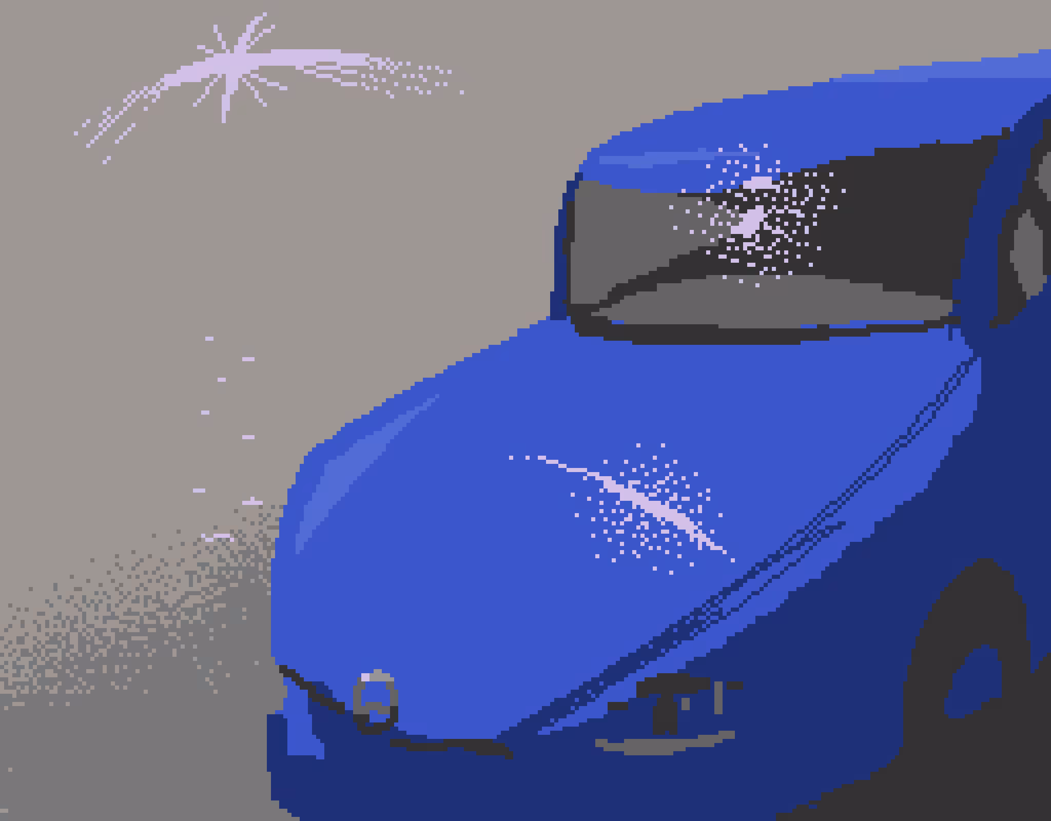Blue Car by the Road