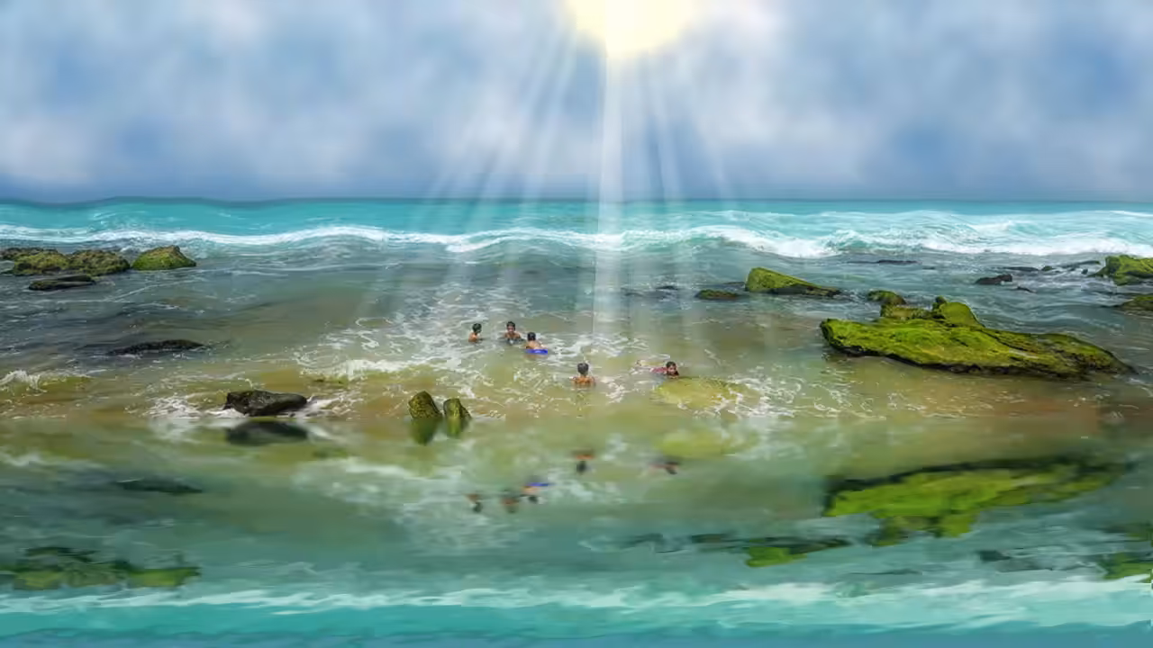 Swimming on the beach