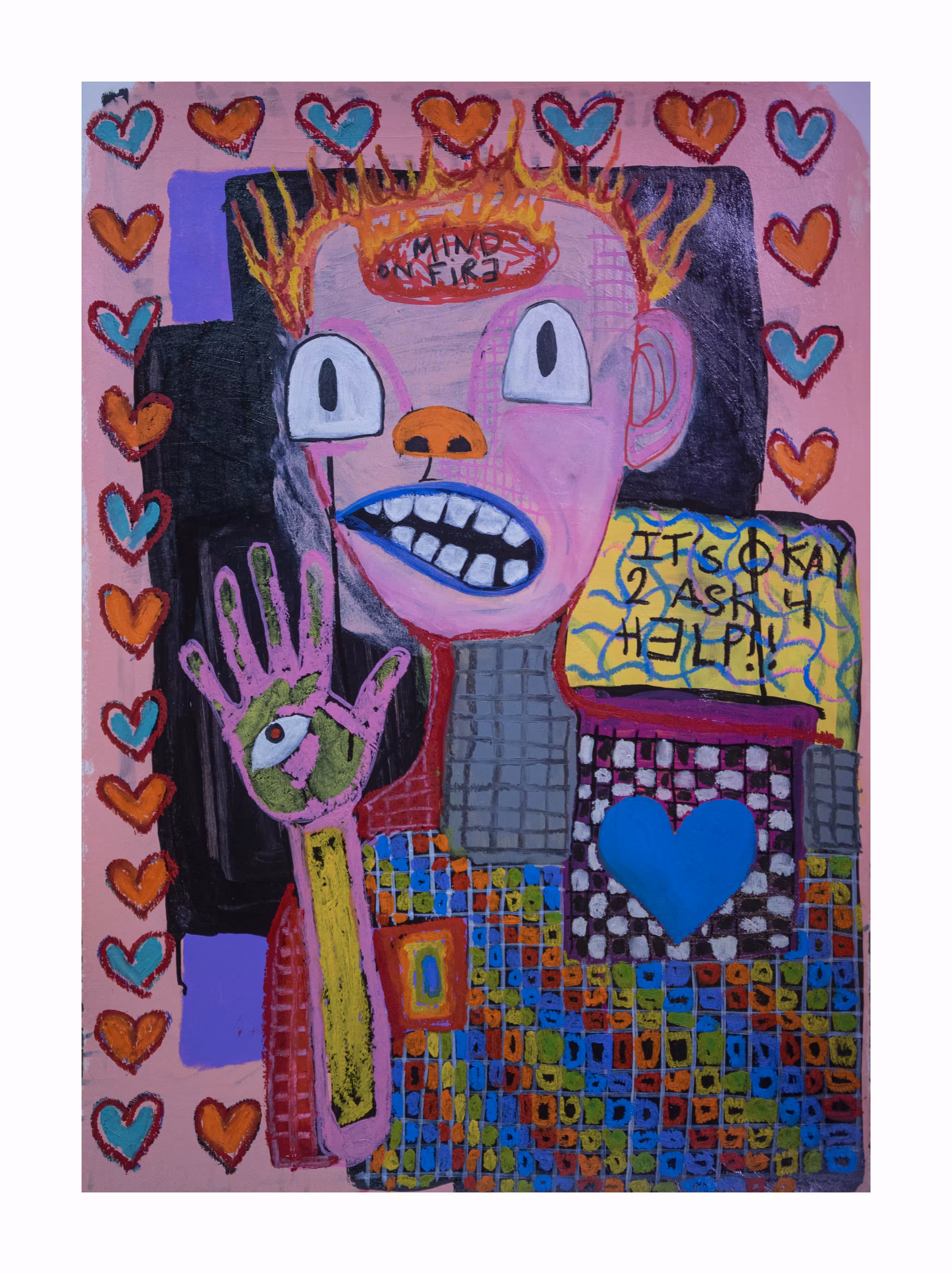 “iT’S OKAY 2 ASK 4 HELP” finger painting by Steven Rea