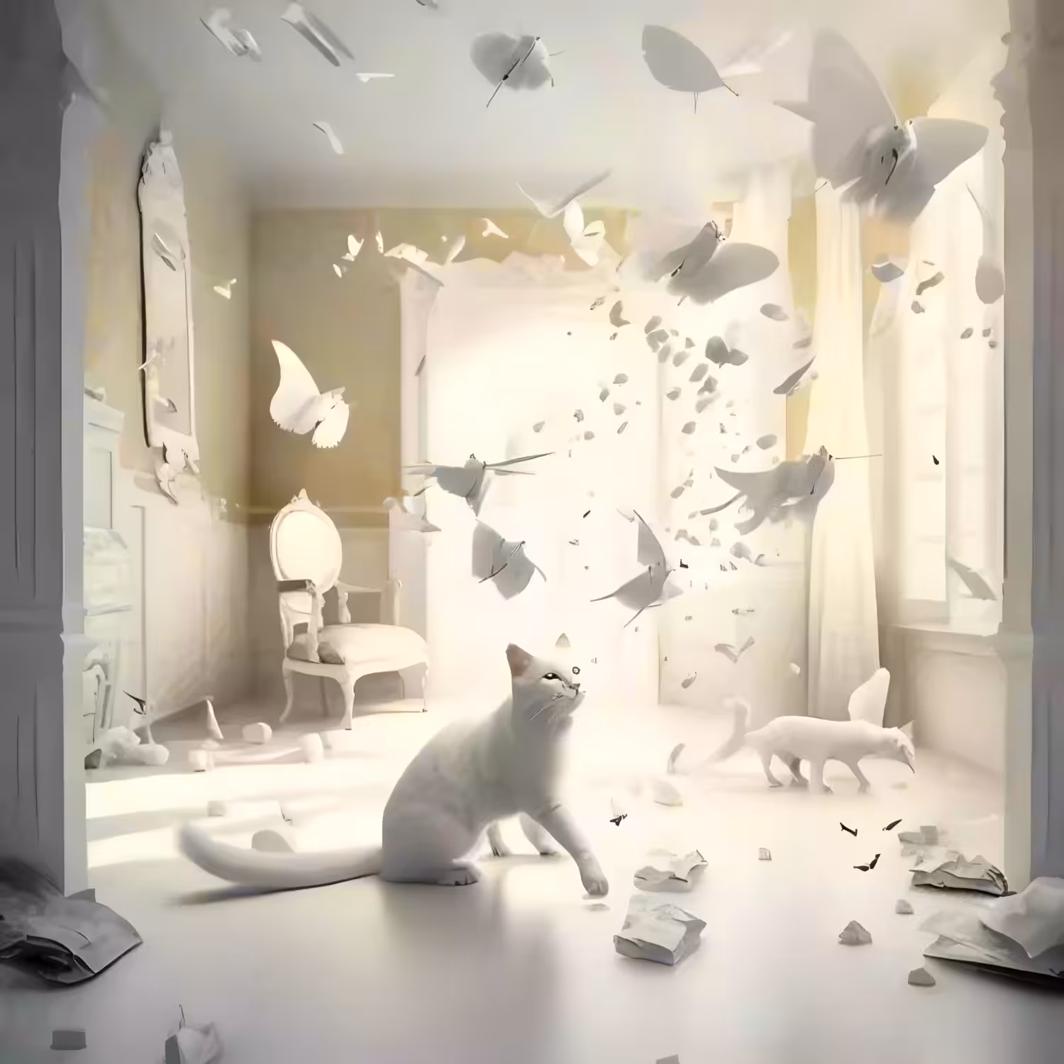 White cat in white room