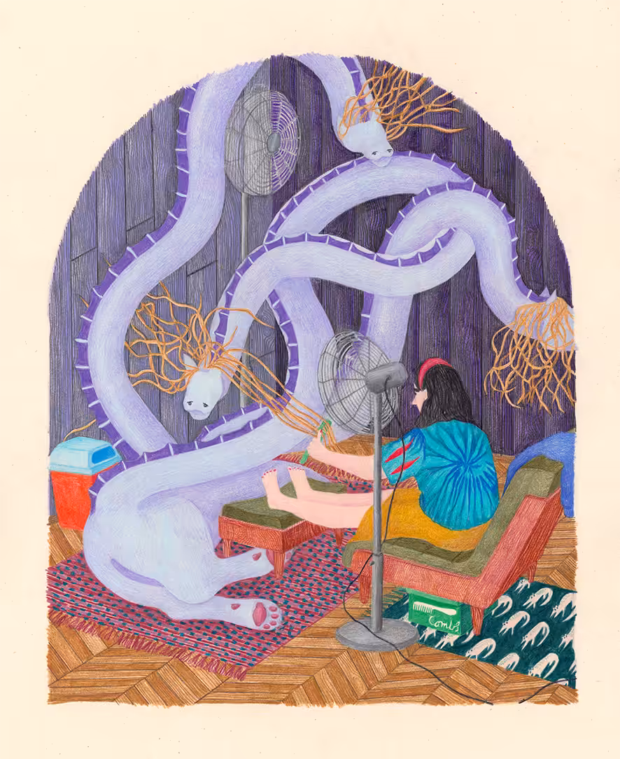 A tale of Snow White who brushes the matted mane of a three-headed dragon.