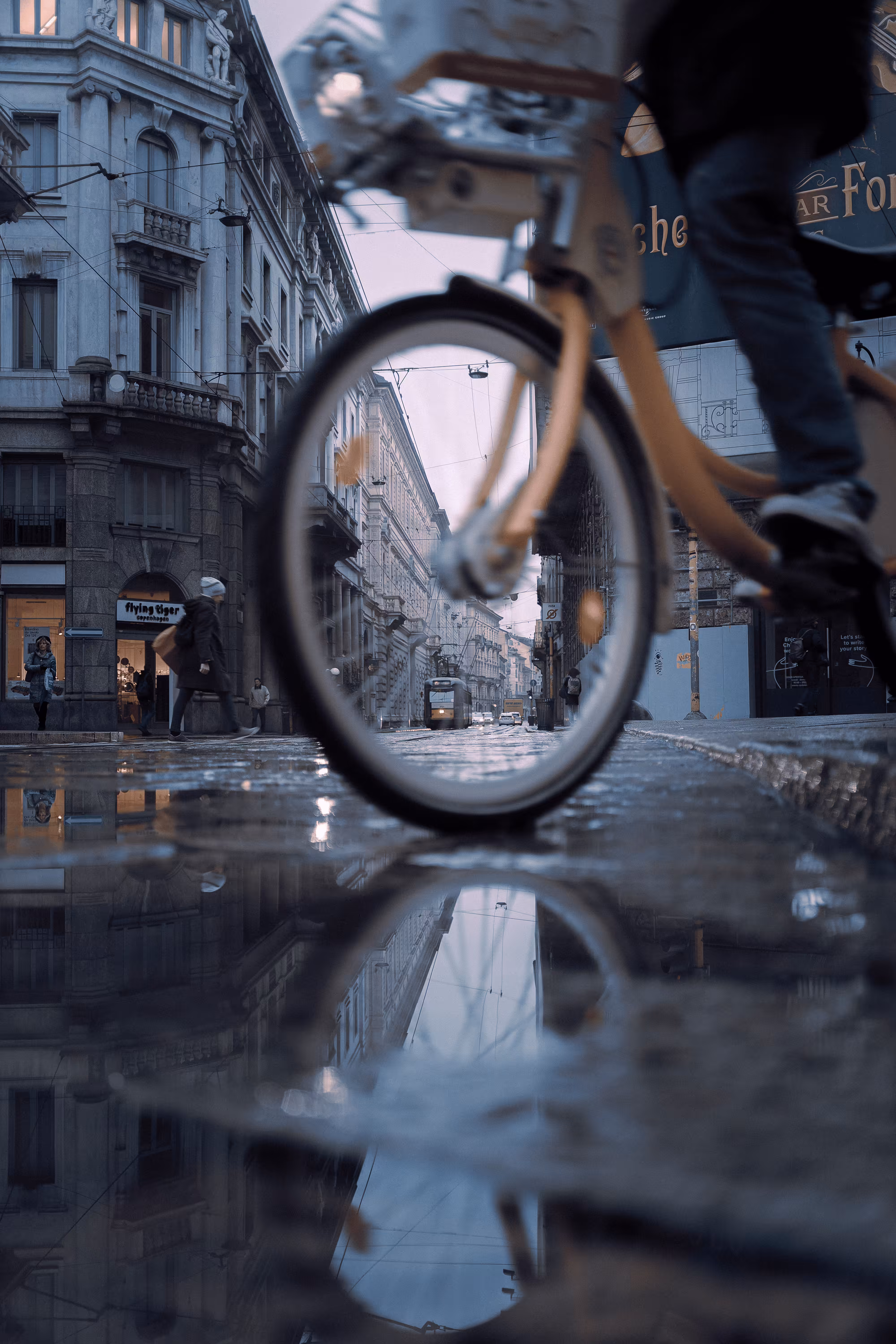 Between the wheels