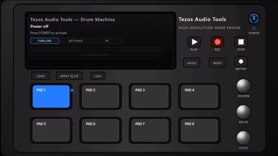 Tezos Audio Studio: 8-Pad Drum Machine & Web3 Sampler