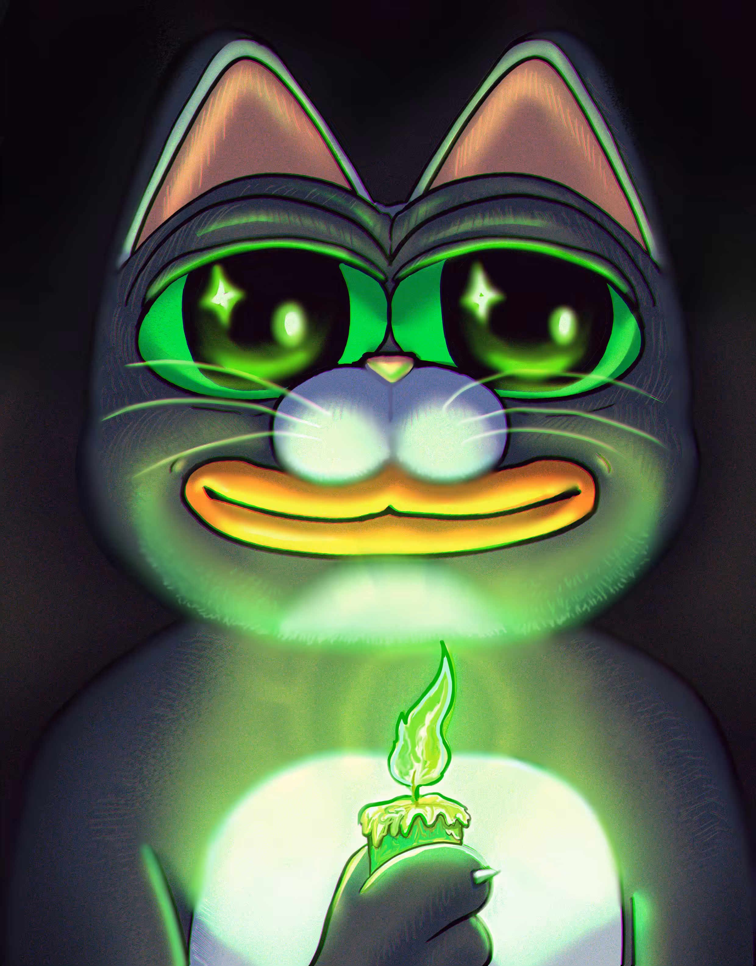 Emerald green candlestick and eyes.
