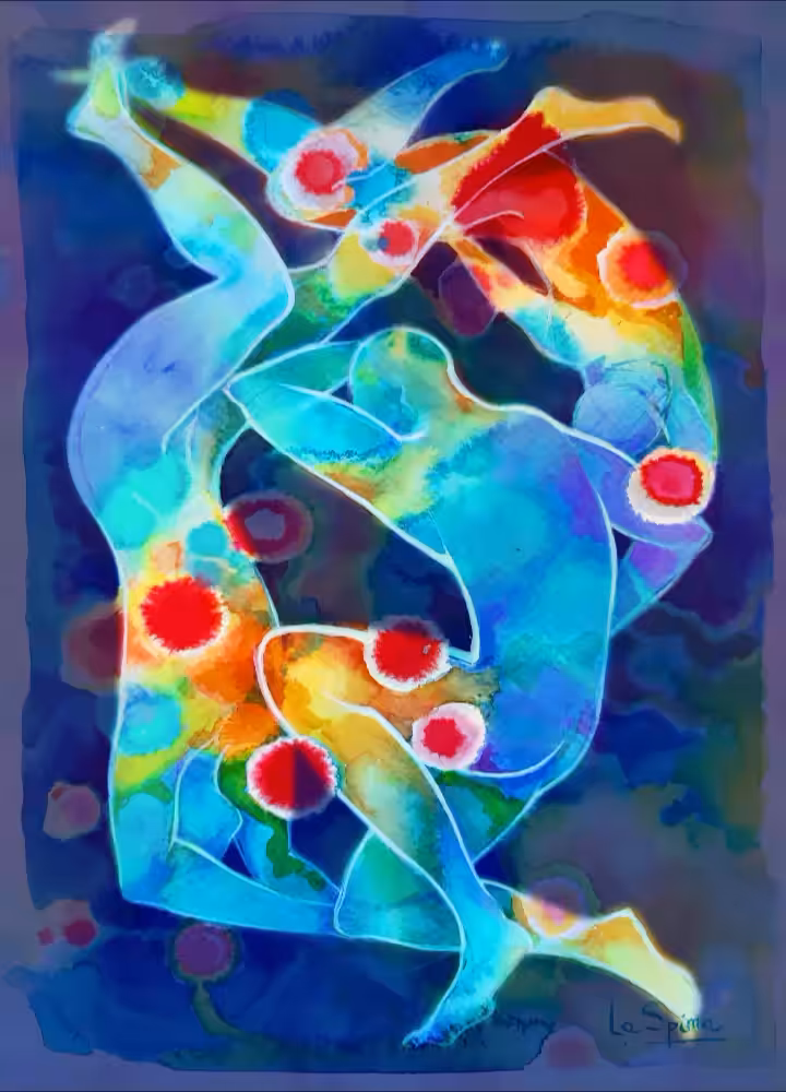 Three beings in a chromatic stain
