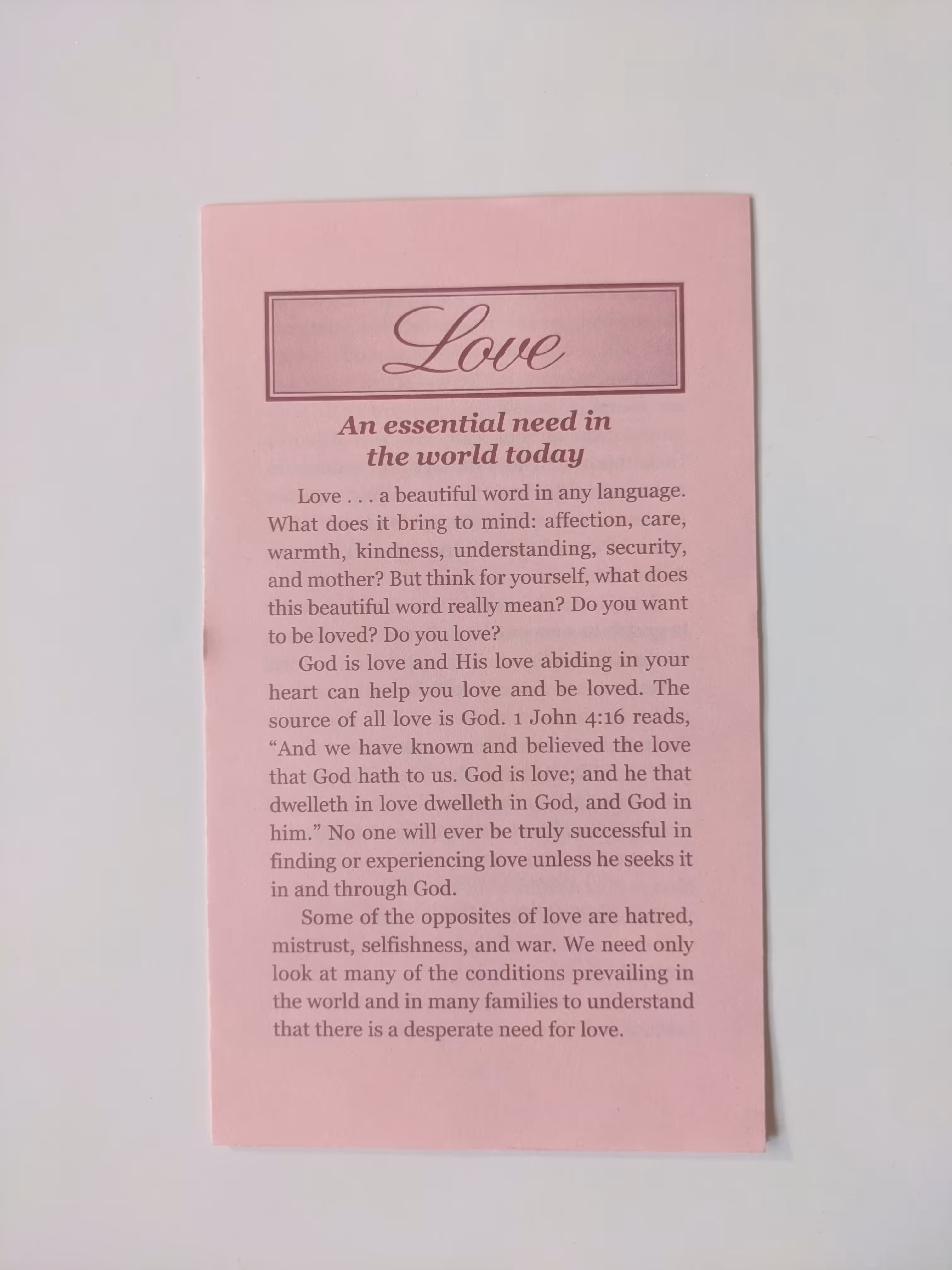 Subway Jesus Pamphlets: Love An essential need in the world today