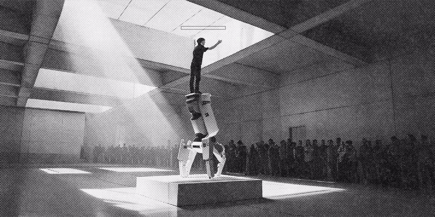 When people stand on the robotic dog to give a speech.