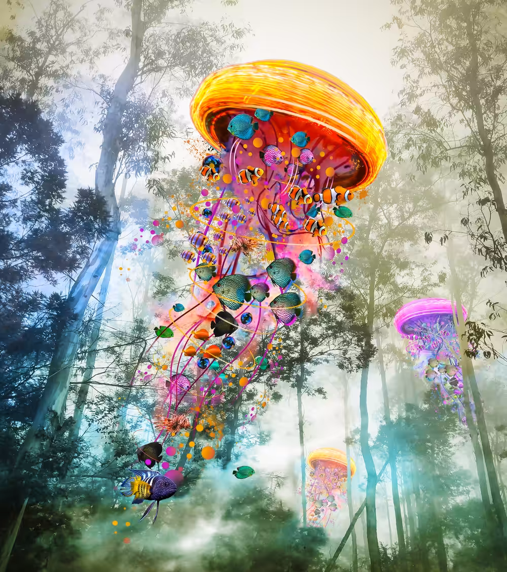 Electric Jellyfish Worlds in the Misty Forest