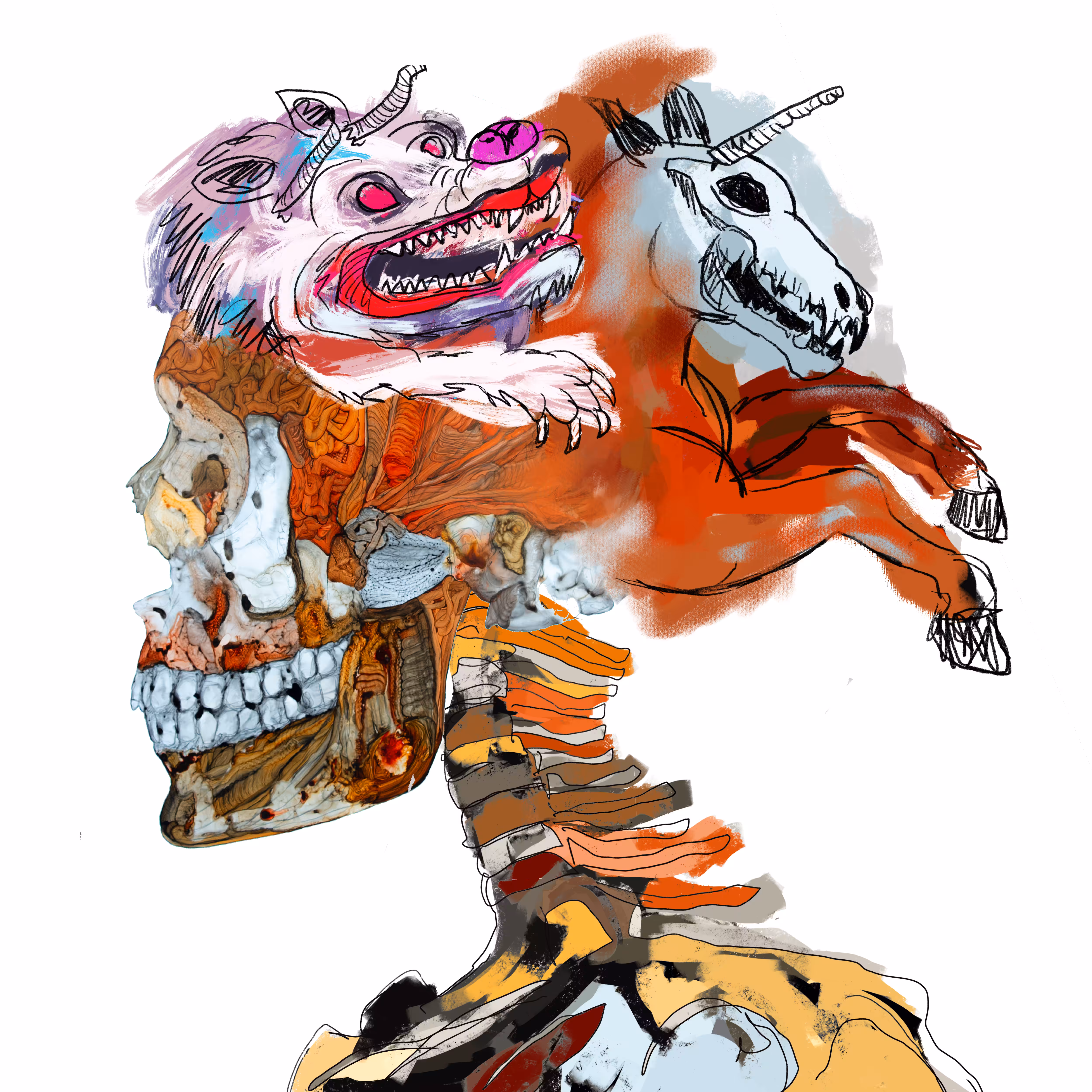 #50 Unicorn, white mystic wolf - collab with David Dewerdt