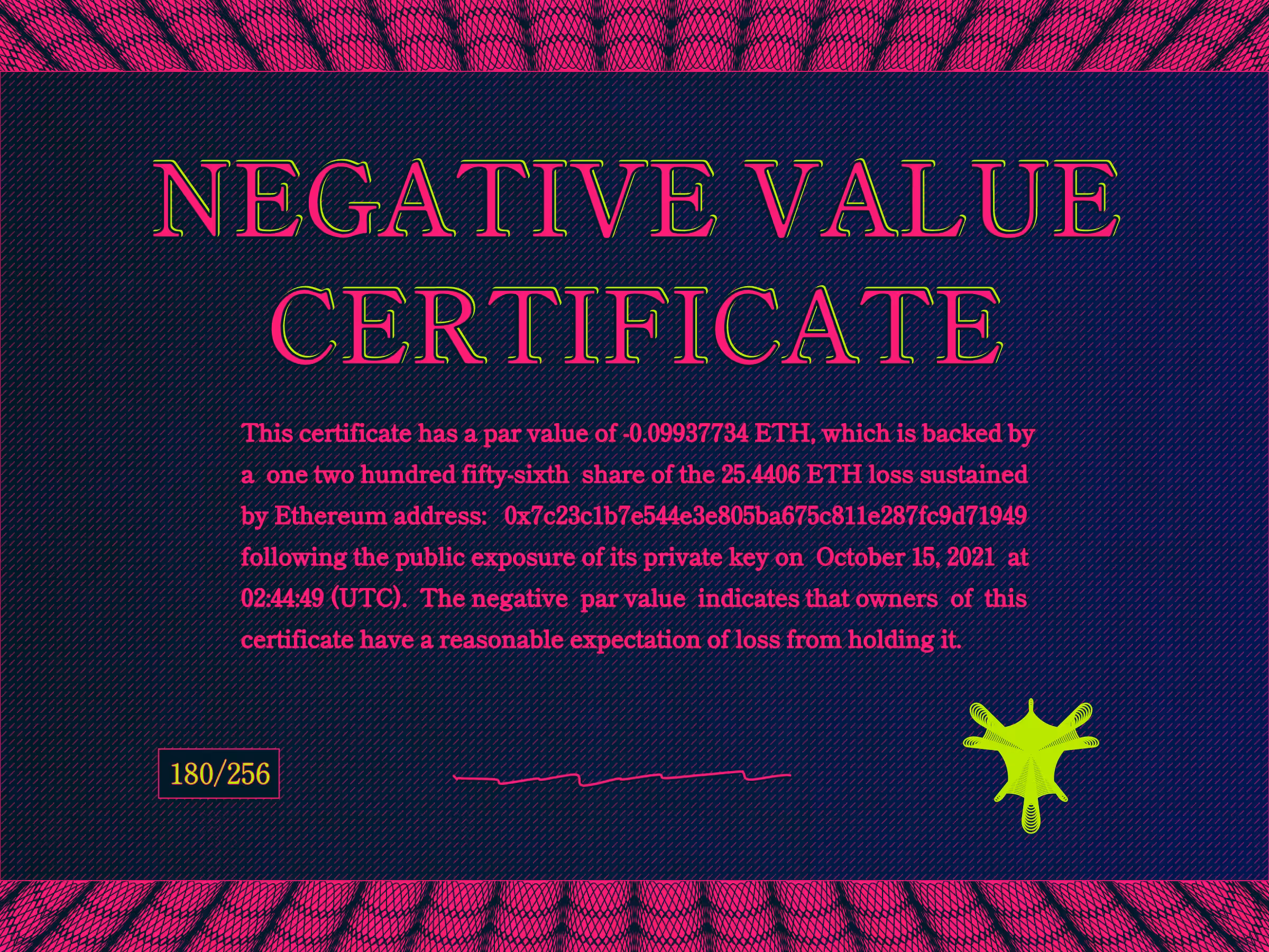 Negative Value Certificate #180 of 256