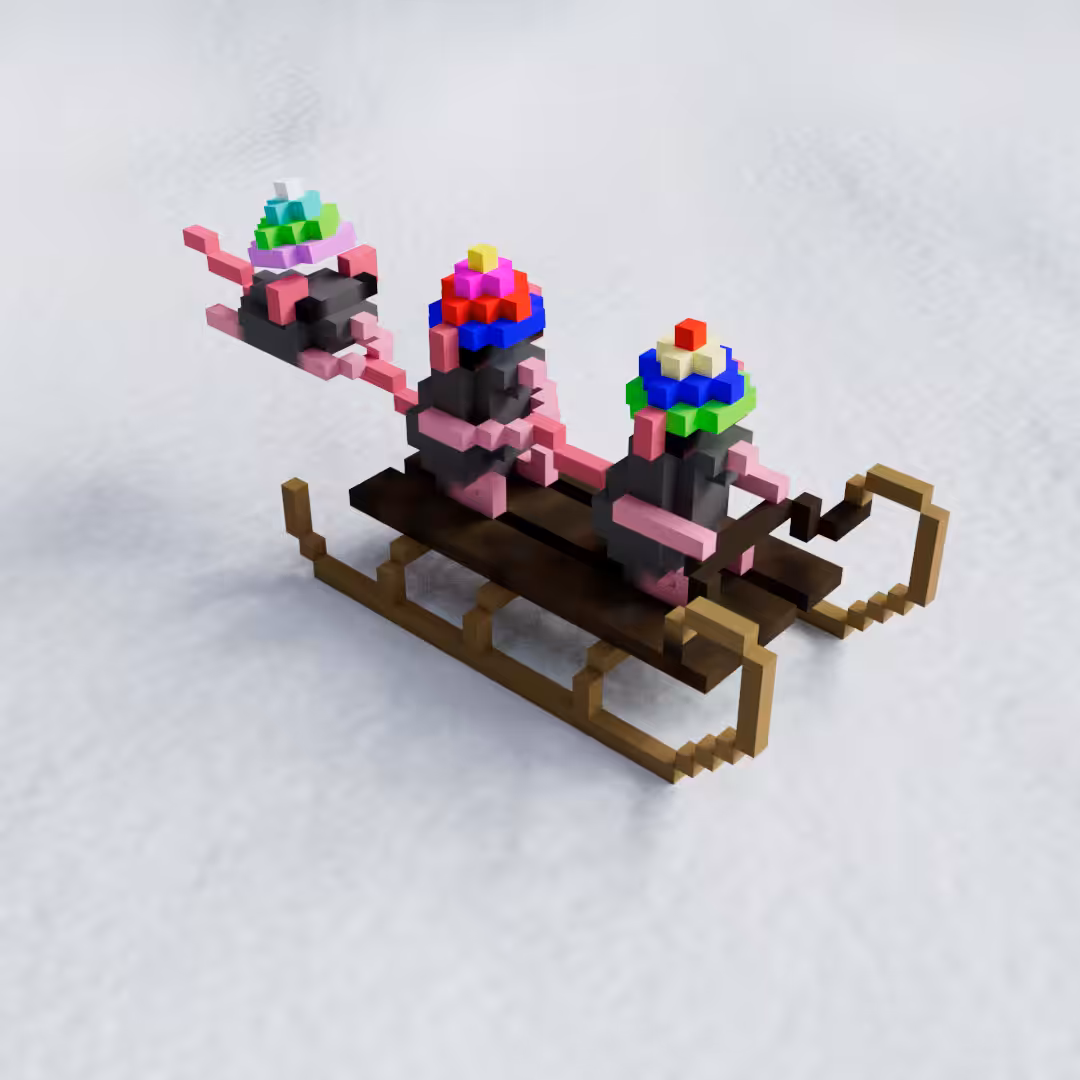 Three little mice in a sleigh