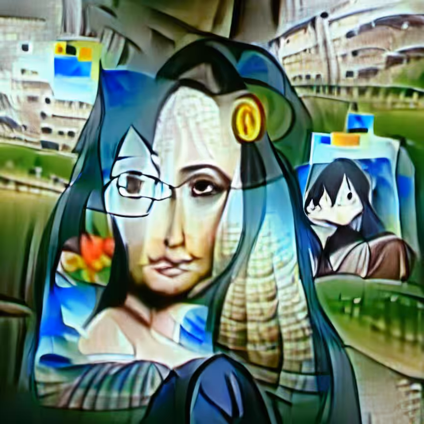 Monalisa in Anime-Picasso Hybrid Style