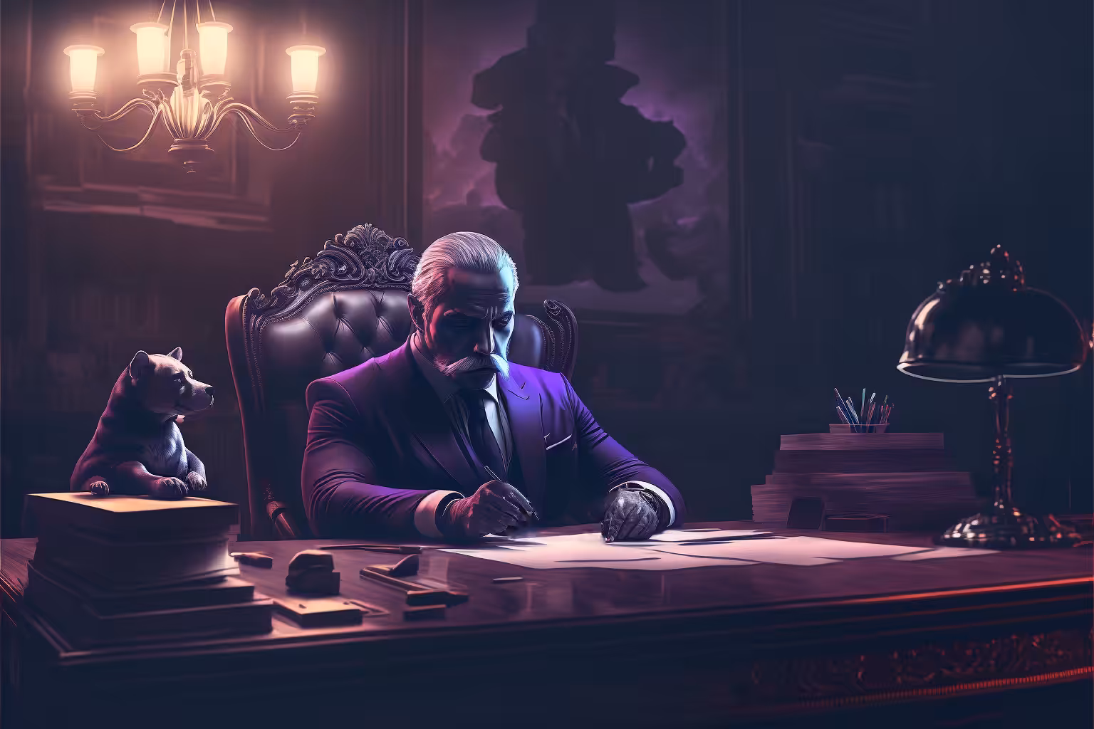 Don Leon on his desk